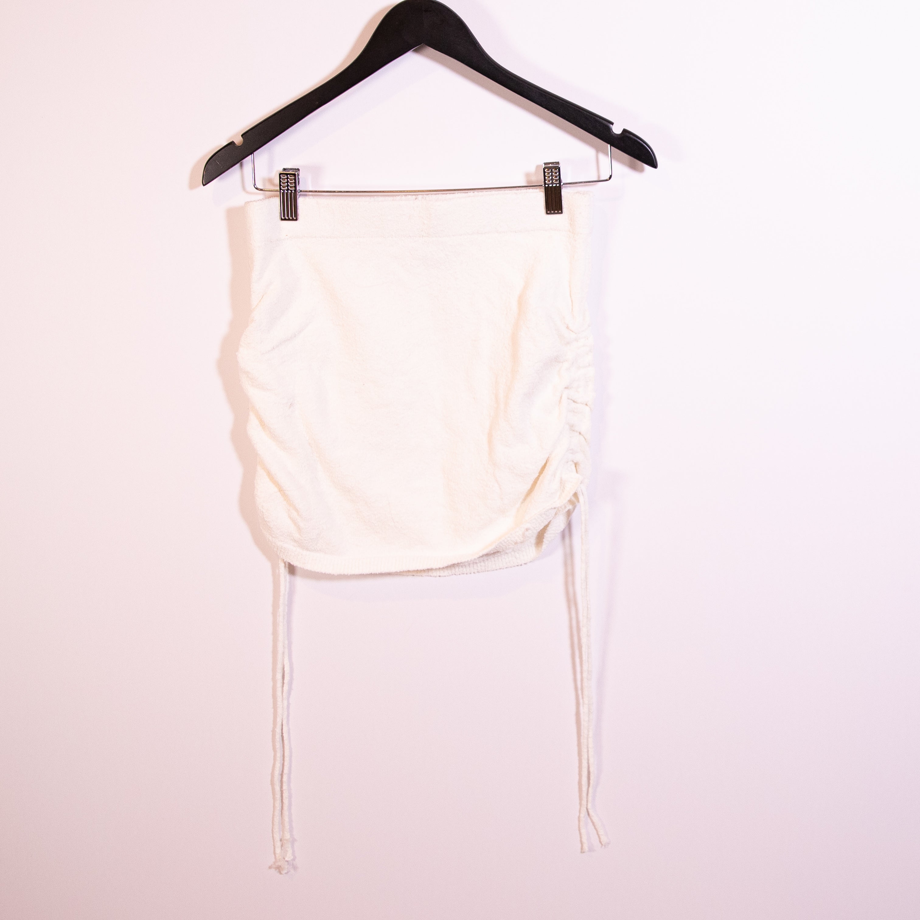 Free People Beach Cotton Blend Knit Stretch Ruched Tie Side Mini Sweater Skirt