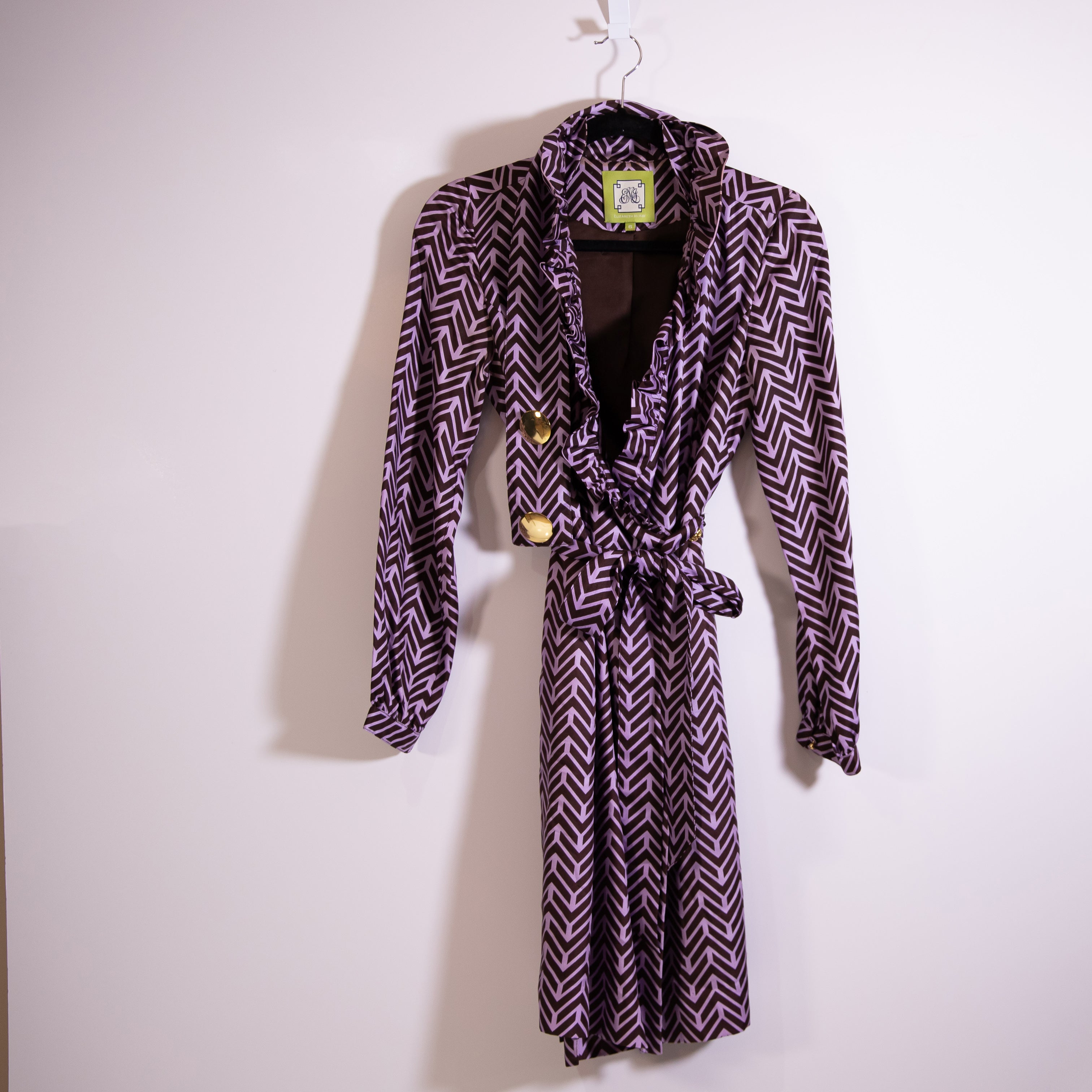 Elizabeth McKay Scotland Silk Chiffon Ruffle Collar Belted Wrap Dress Purple 6
