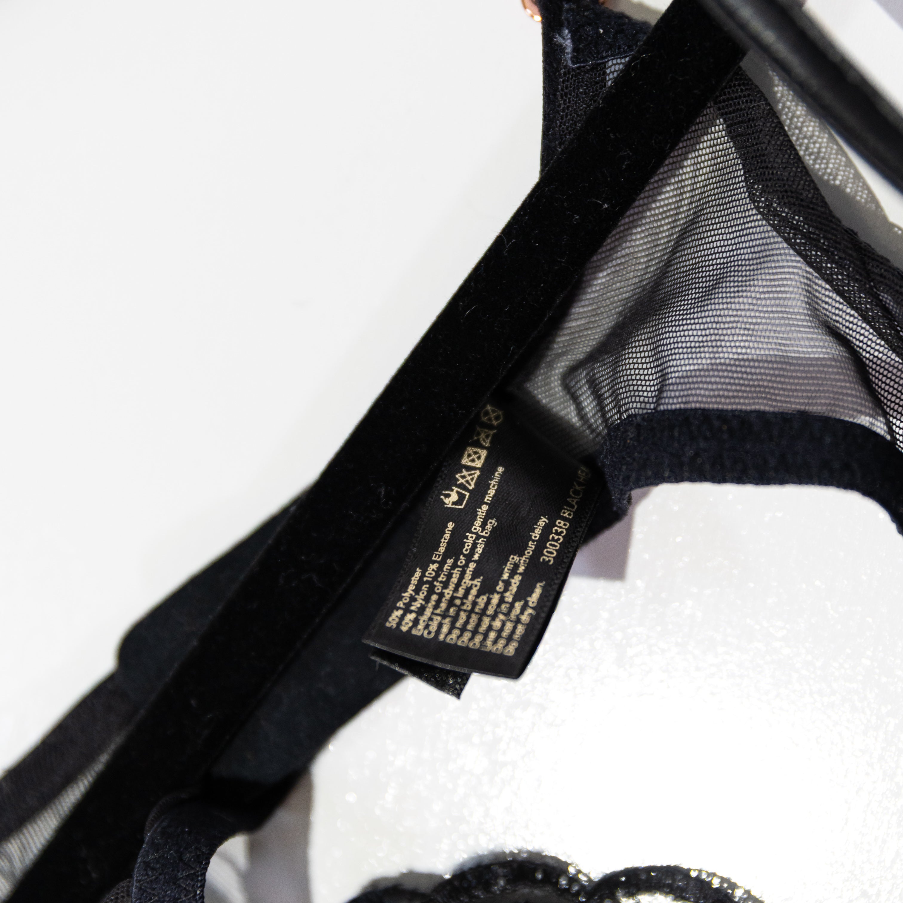 Honey Birdette Black Hearts Faux Vegan Leather Mesh Lingerie Underwire Bra 34B