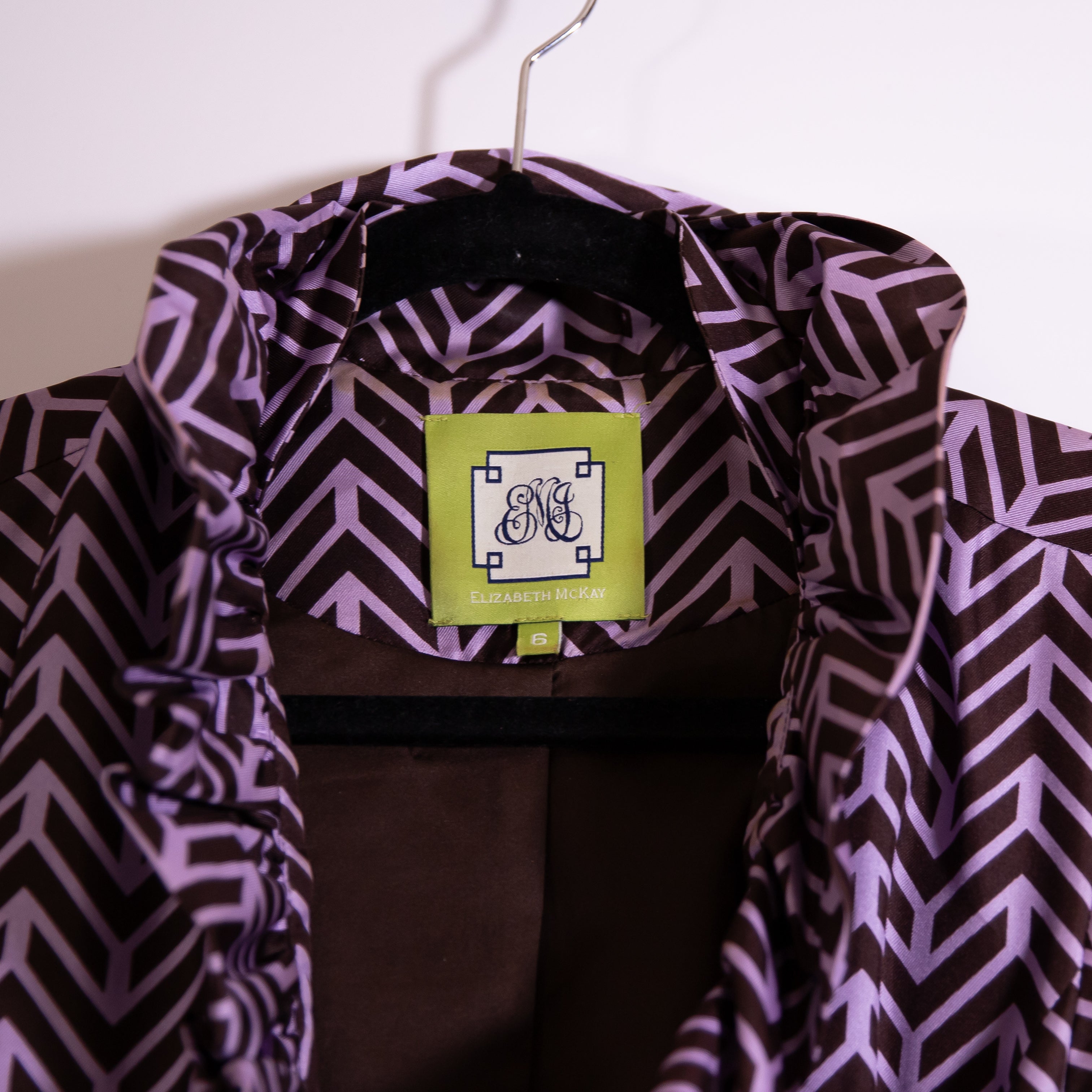 Elizabeth McKay Scotland Silk Chiffon Ruffle Collar Belted Wrap Dress Purple 6