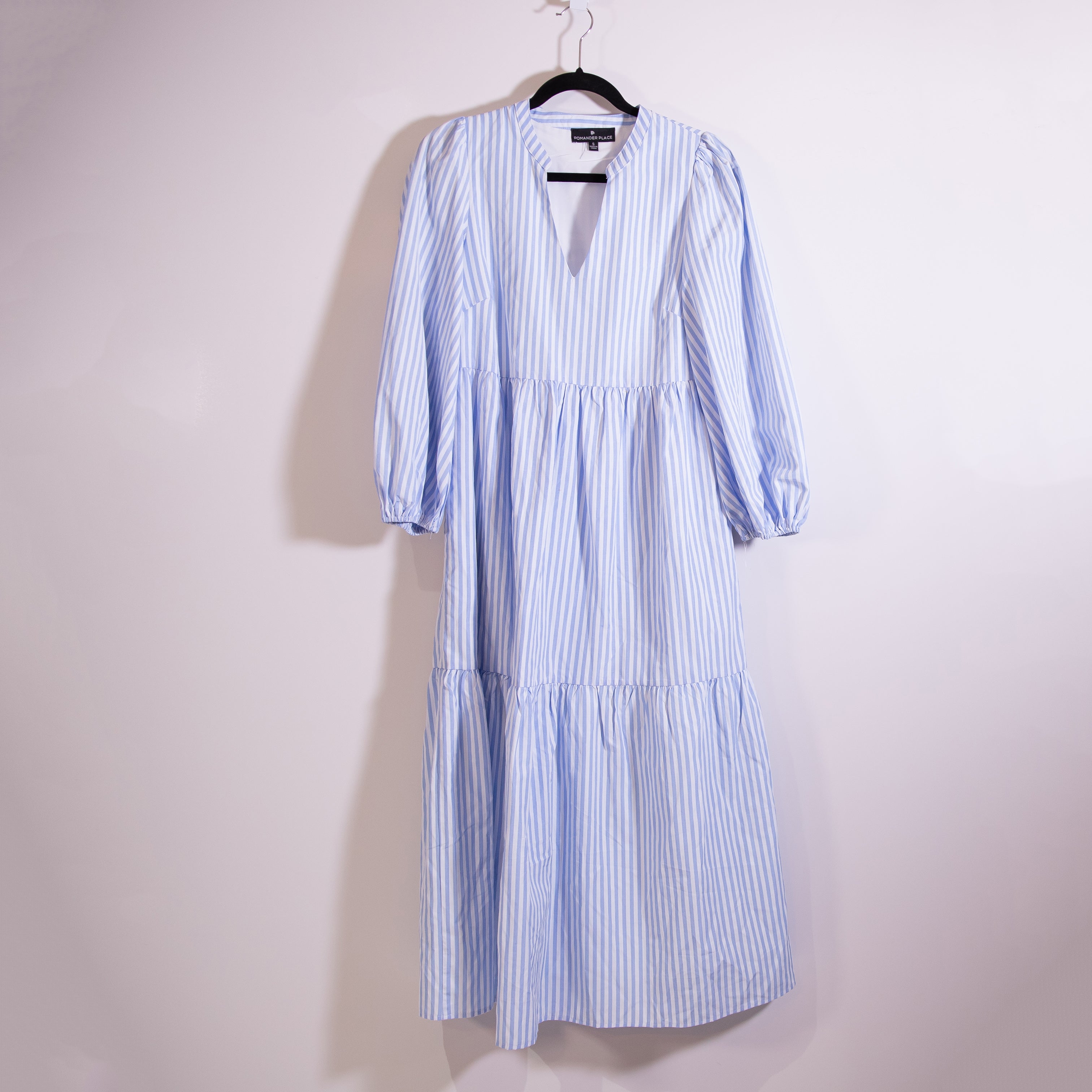 Pomander Place Tuckernuck Alora Cotton Blend Tiered Pullover Maxi Dress Stripe S