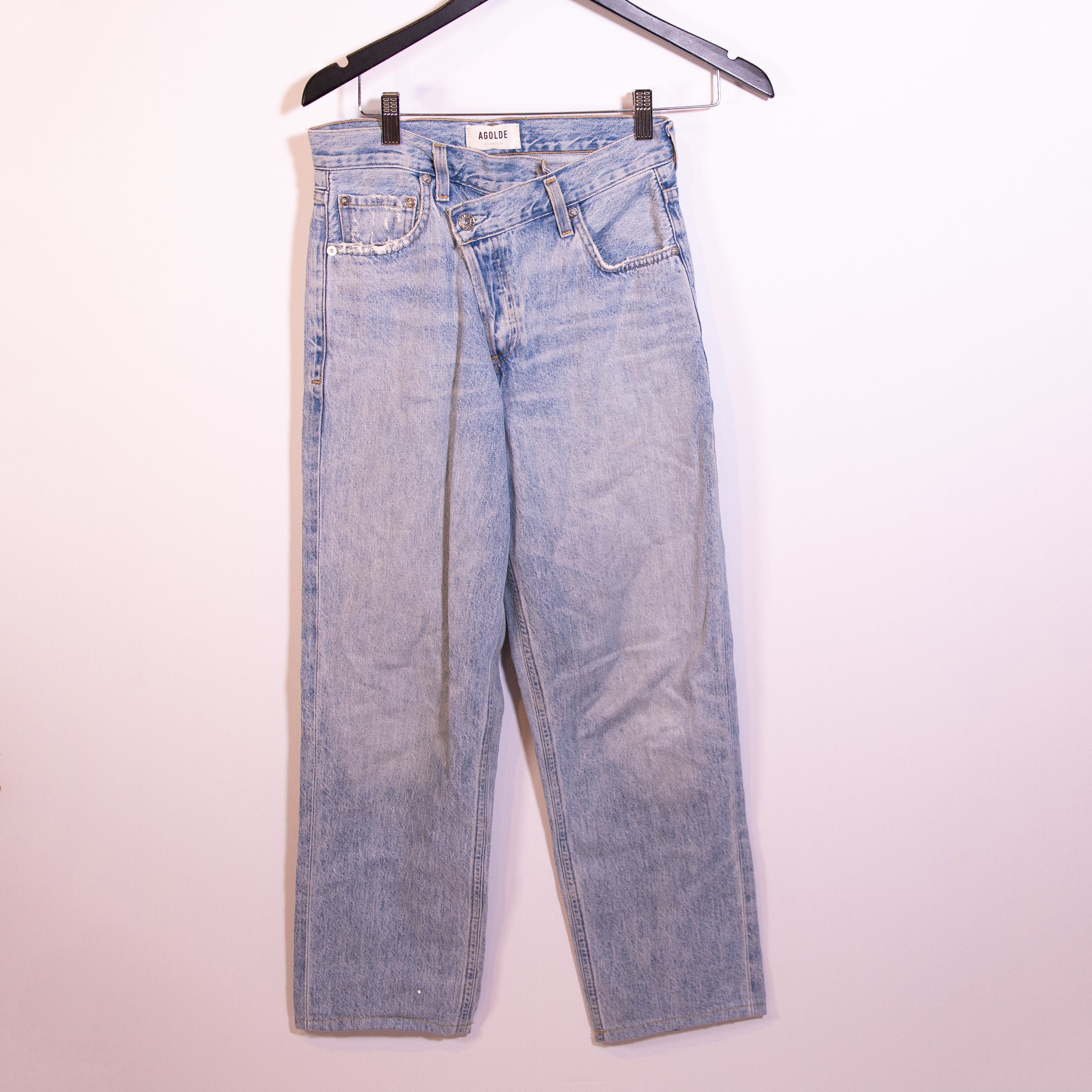 Agolde Criss Cross Upsized Jean High Rise Cross Front Relaxed Straight Leg Jeans