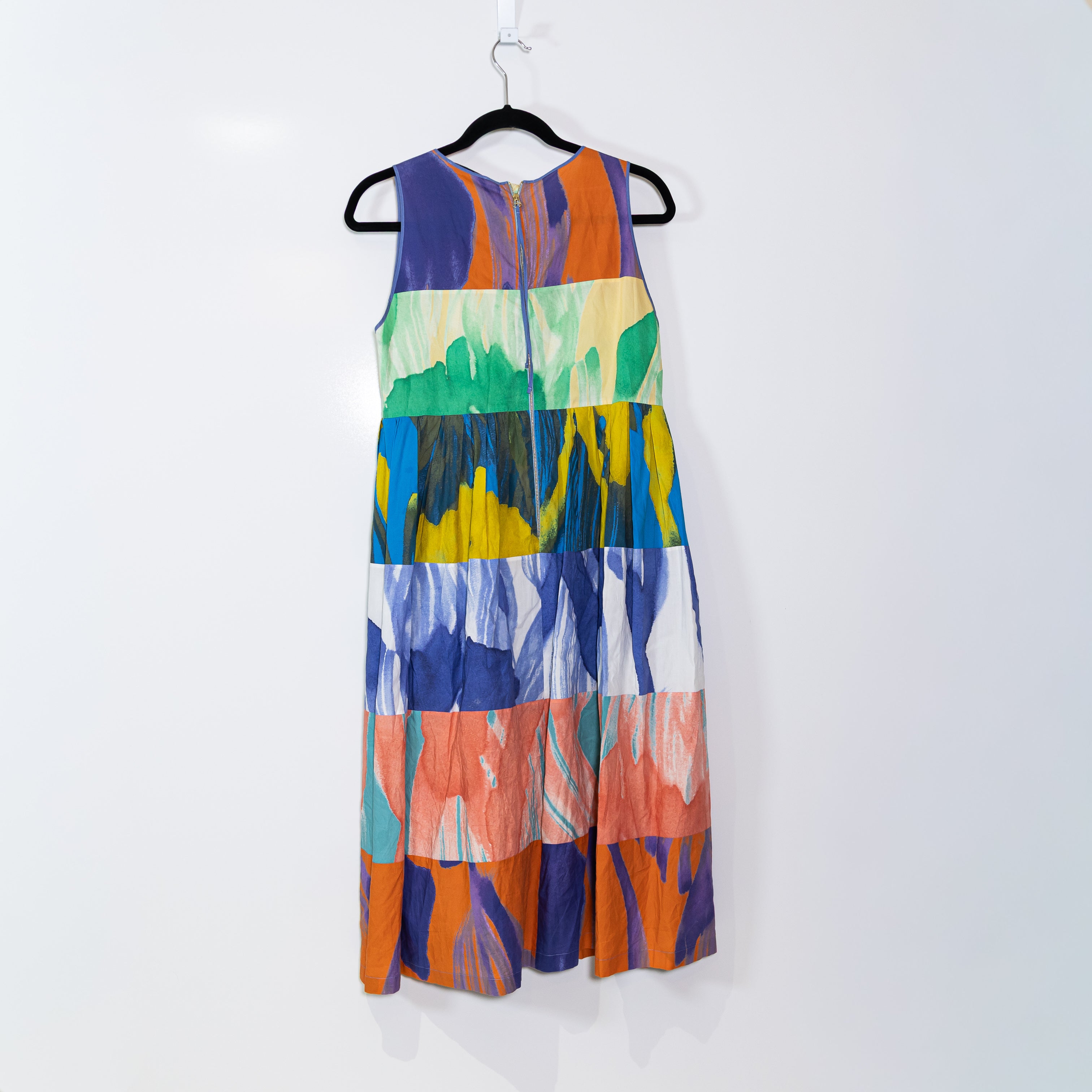 Odeeh Made In Italy Cotton Scoop Neck Sleeveless Tiered Midi Printed Dress Small