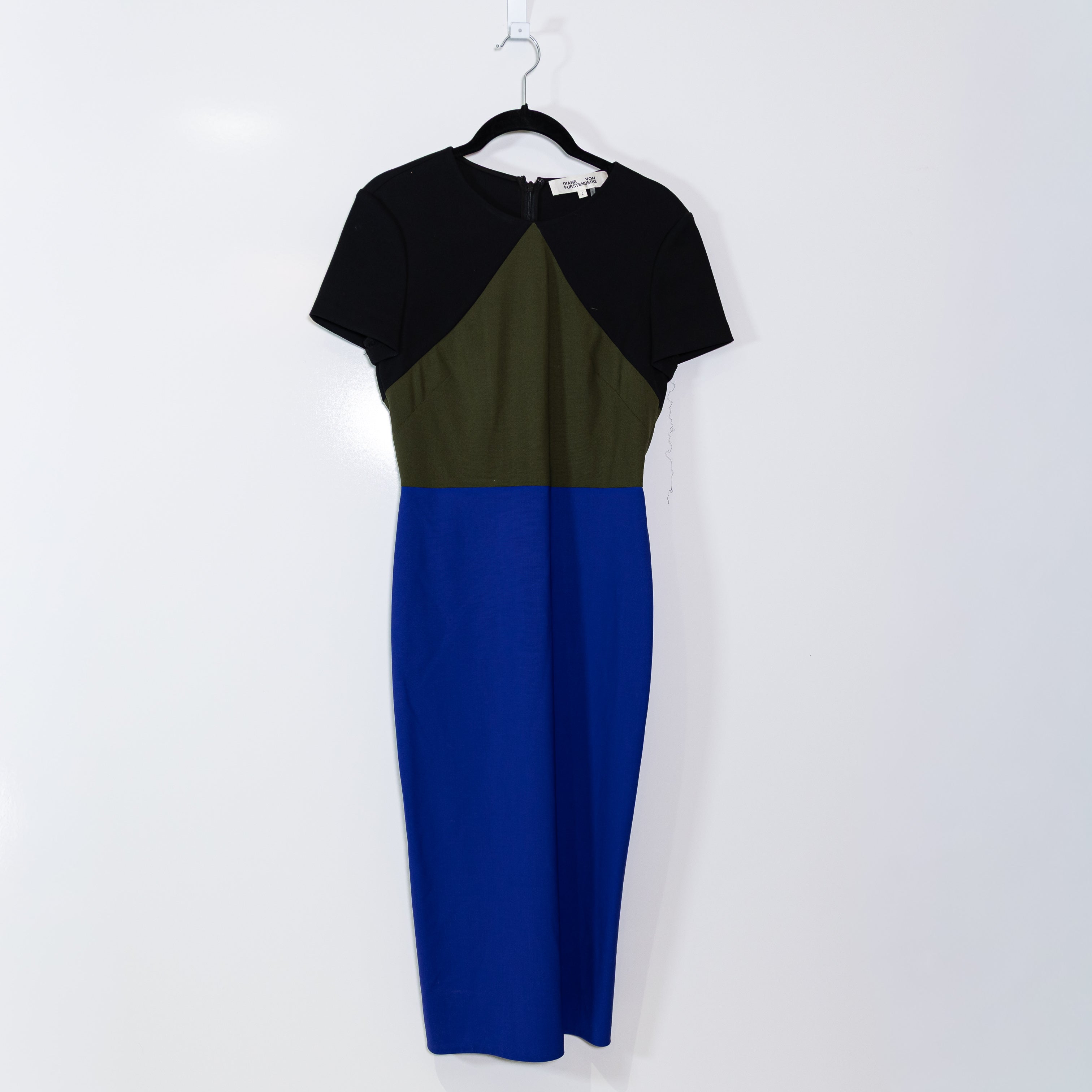 Diane Von Furstenberg Wool Blend Lightweight Blue Black Colorblock Shift Dress 2