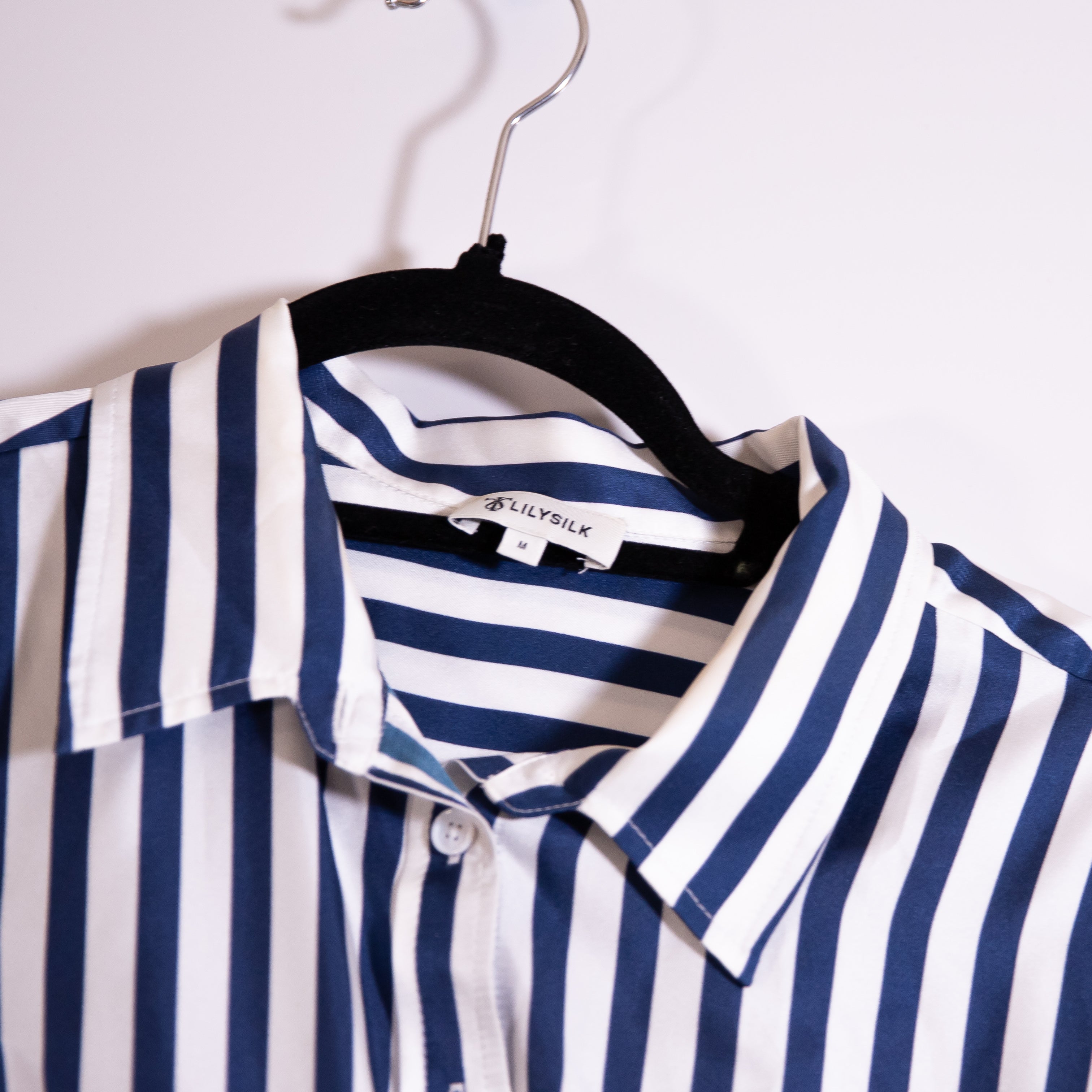 Lilysilk The Amalfi Stripe Silk Chiffon Shirtdress With Belt Blue White Stripe M