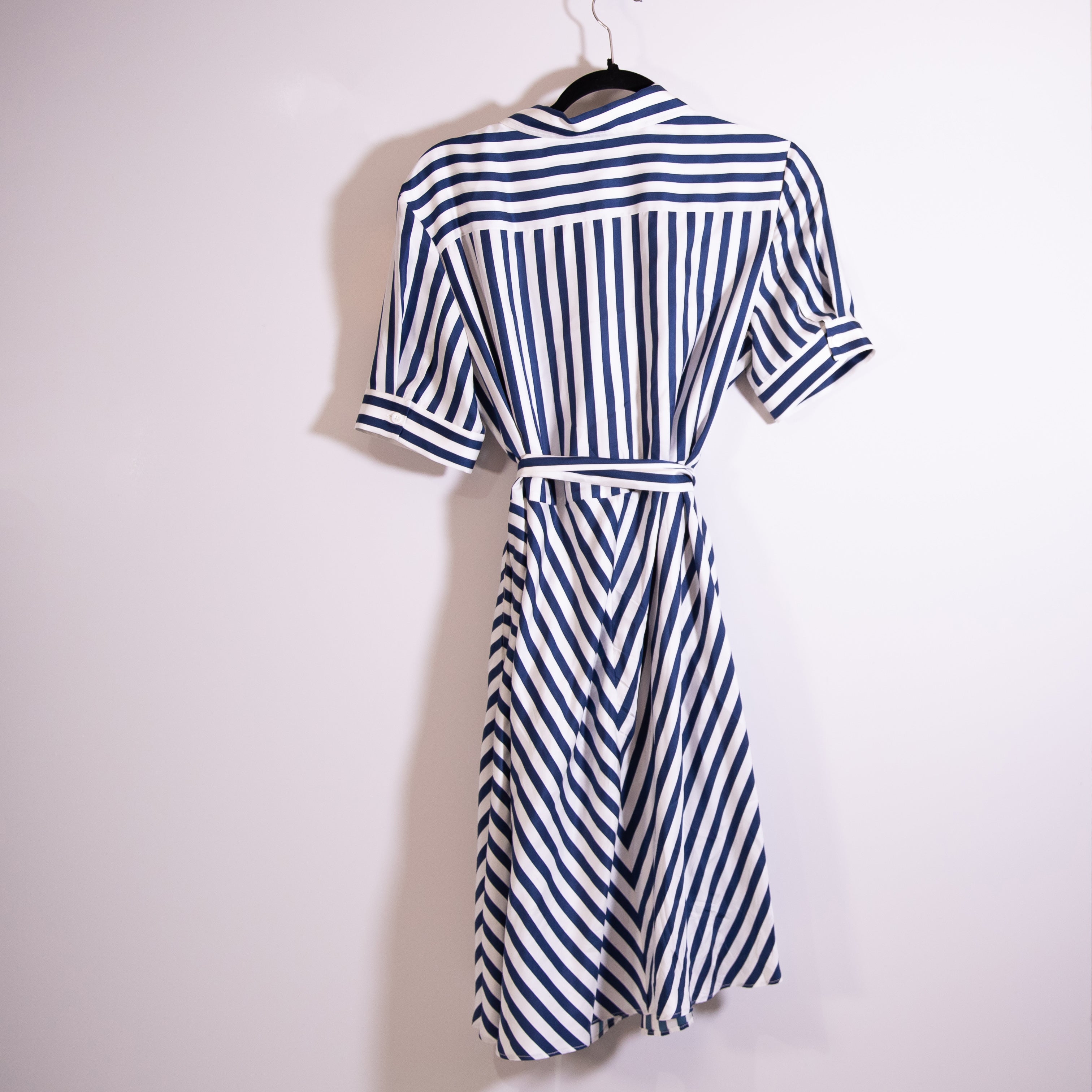 Lilysilk The Amalfi Stripe Silk Chiffon Shirtdress With Belt Blue White Stripe M