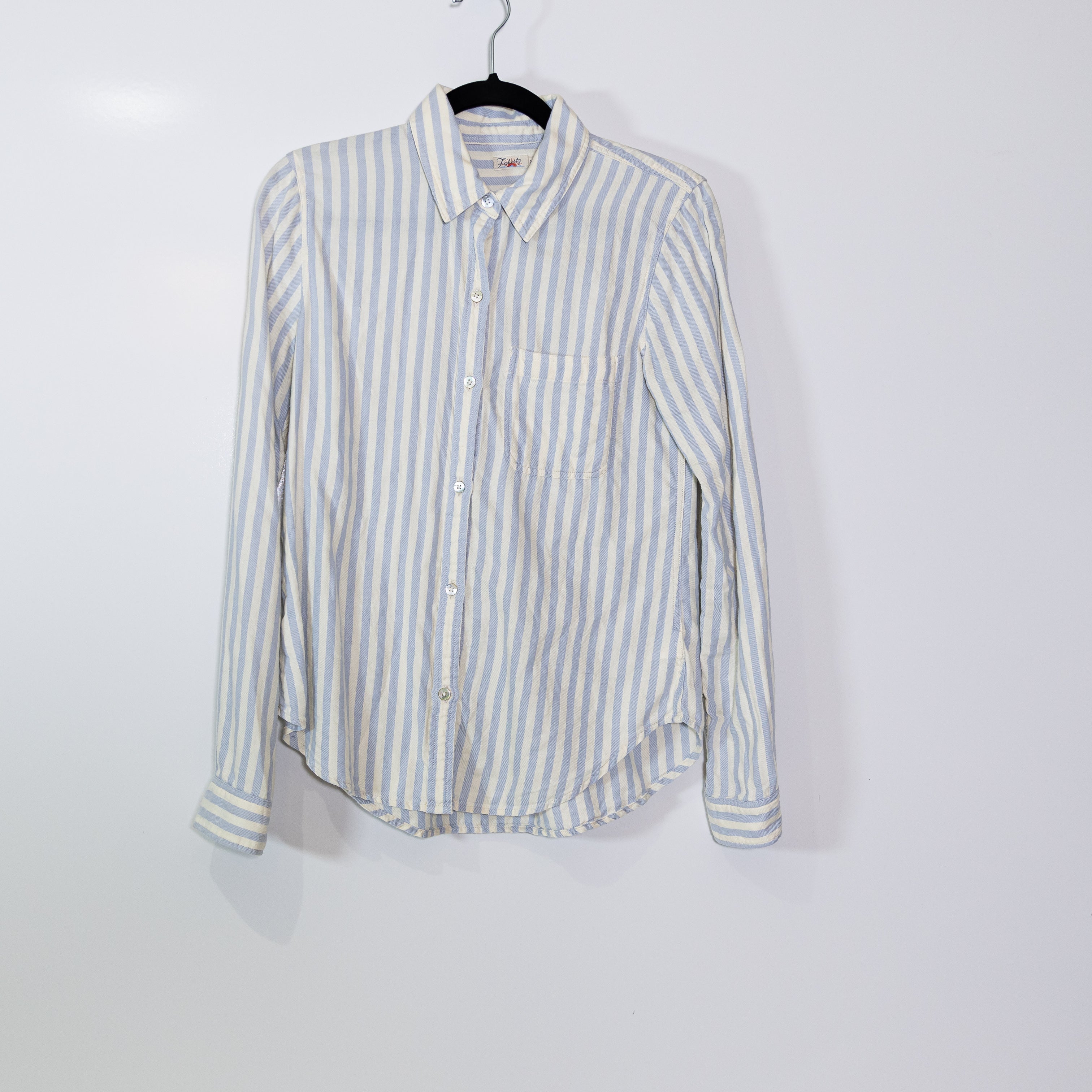 Faherty Women's Linen Tercel Collared Button Down Long Sleeve Blouse Shirt Stipe