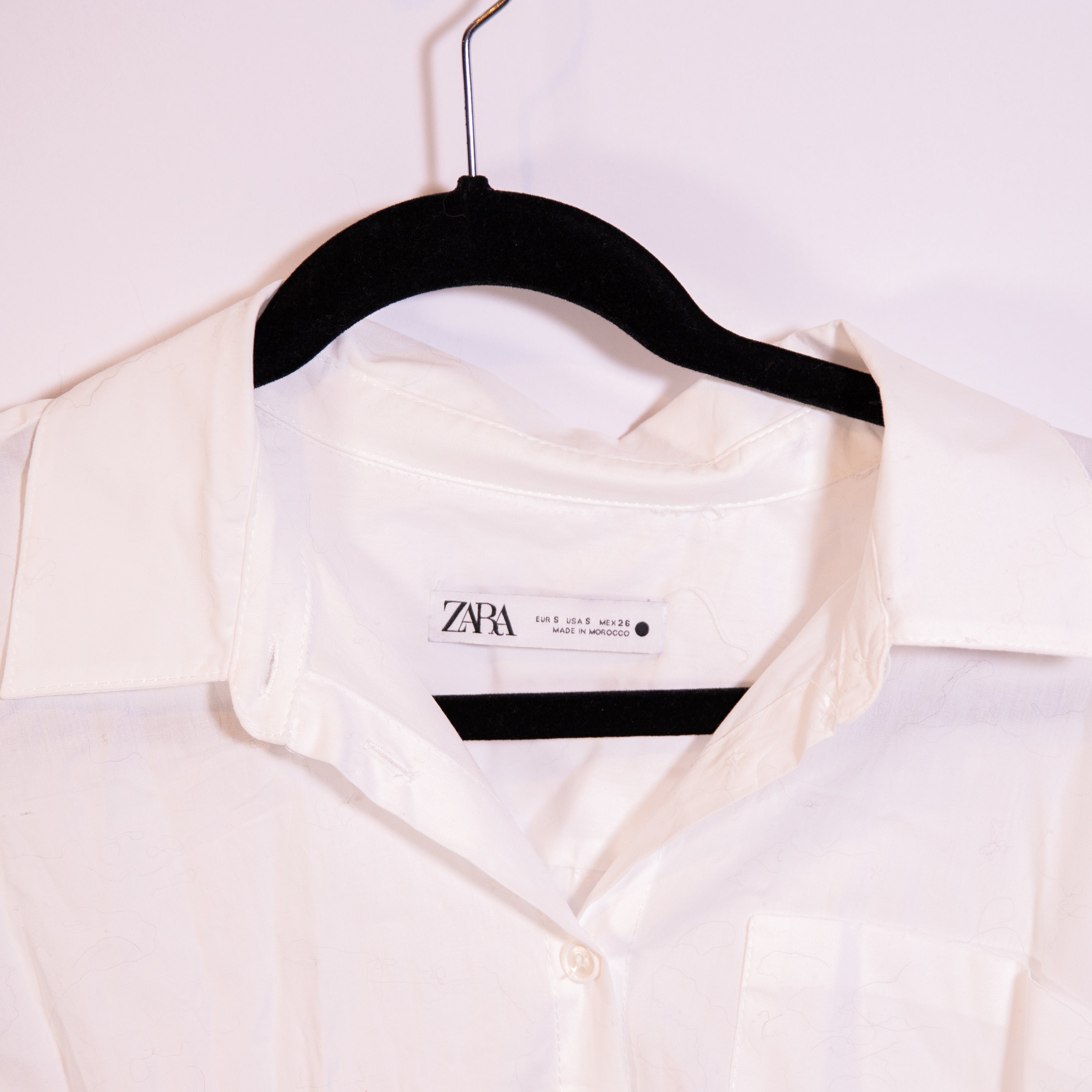 Zara Cotton Poplin Collared Short Sleeve Button Front Tie Waist Midi Dress White