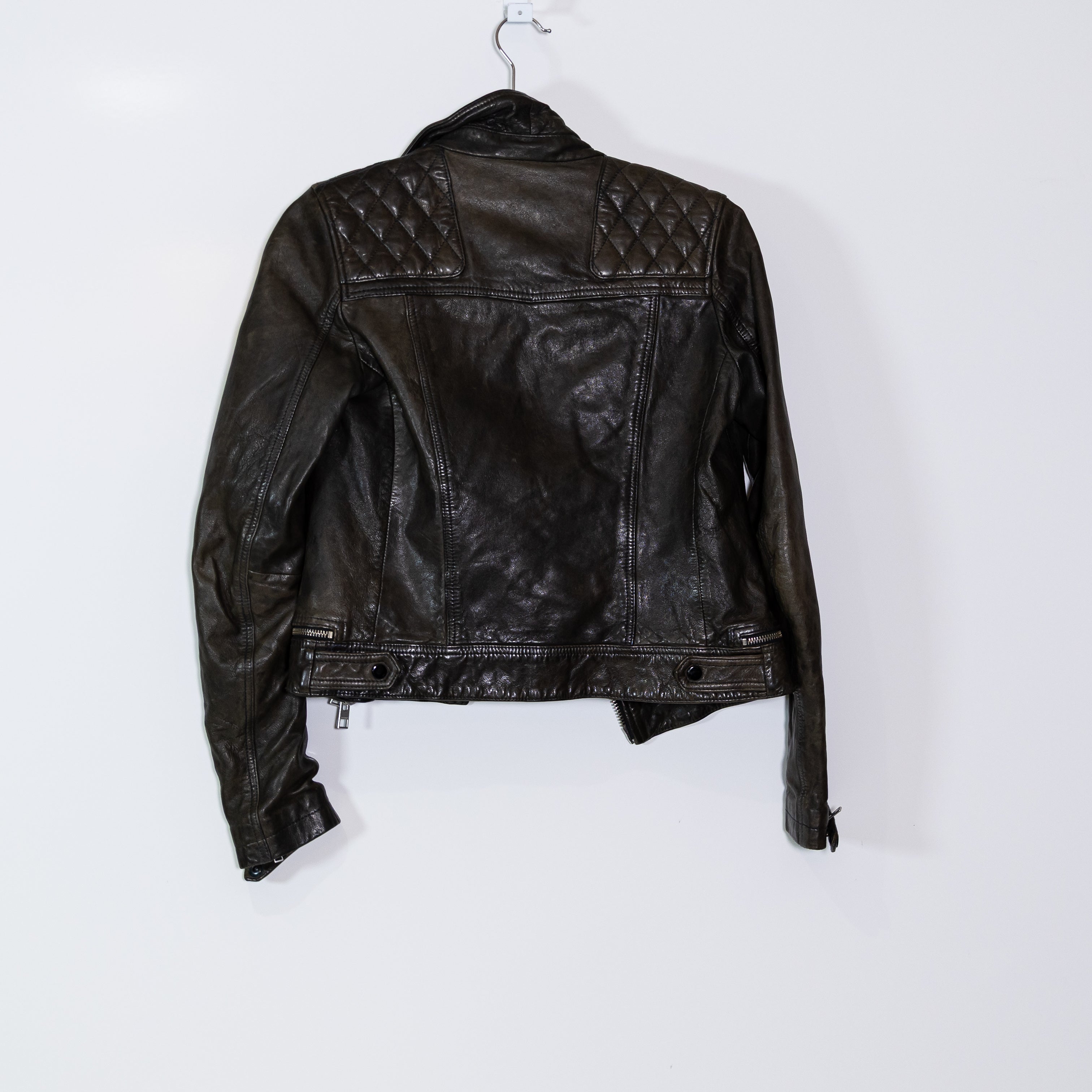 Allsaints Women's Conroy Textured Quilted Genuine Leather Biker Jacket Charcoal