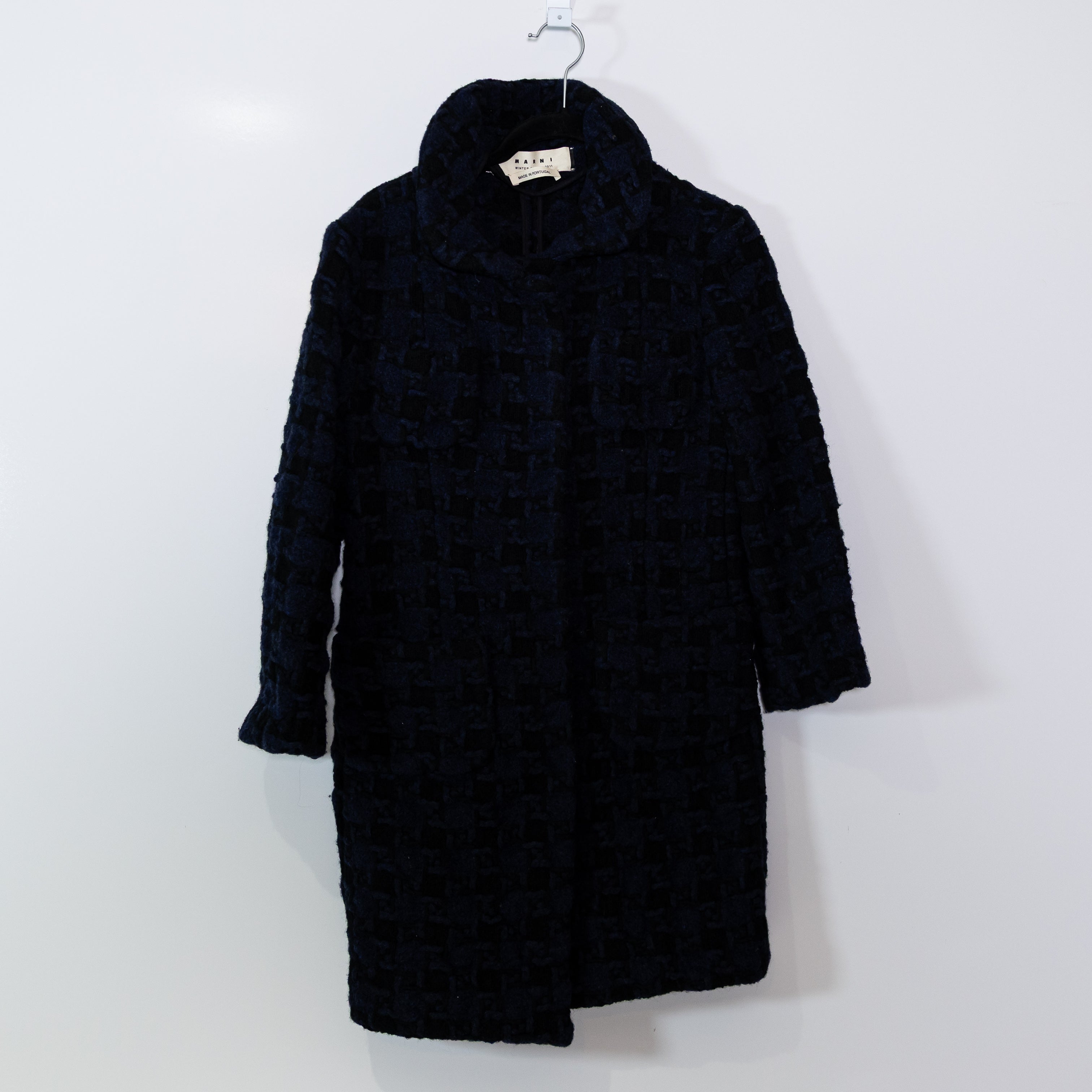 Marni Women's Wool Blend Textured Oversized Woven Collared Pea Coat Jacket Small