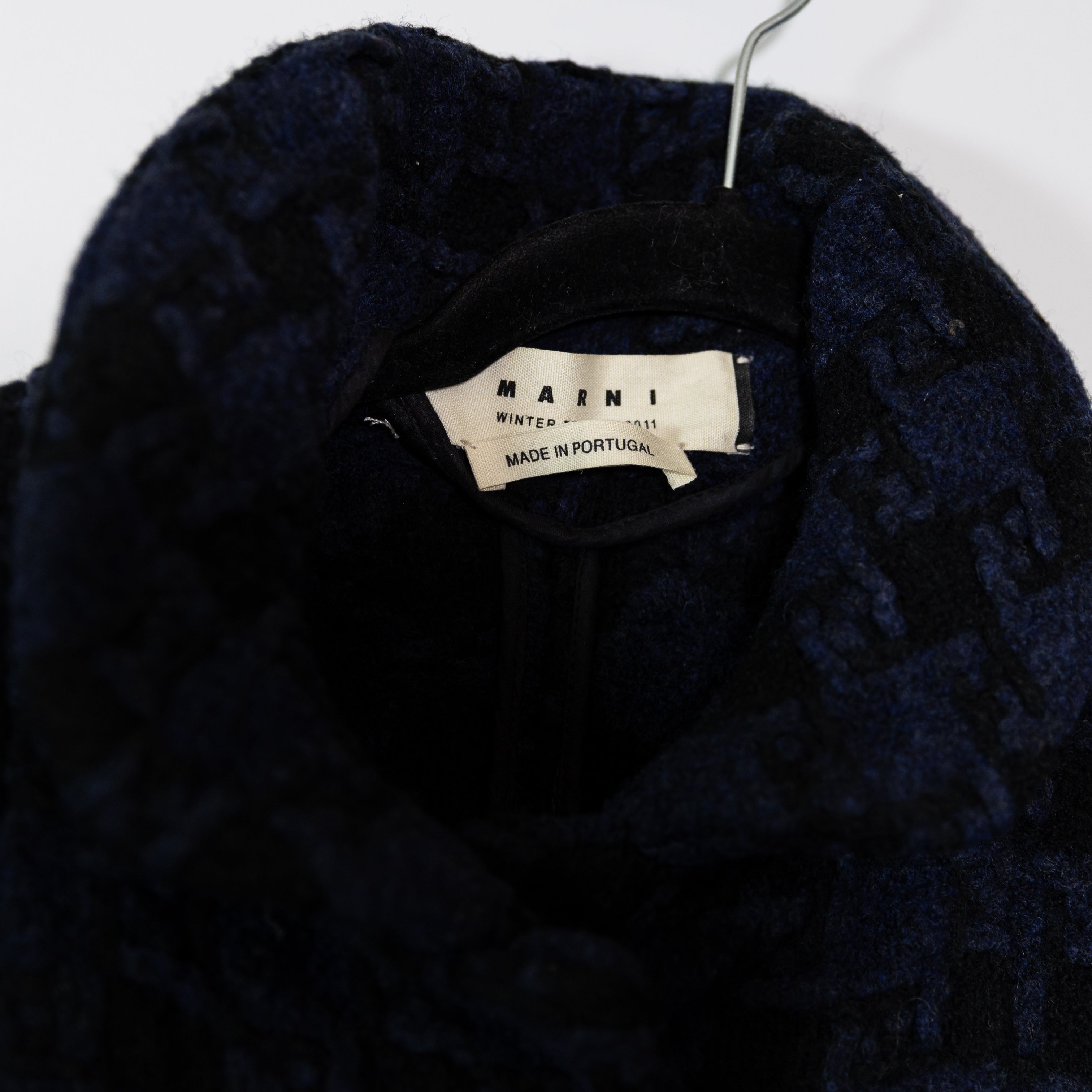 Marni Women's Wool Blend Textured Oversized Woven Collared Pea Coat Jacket Small