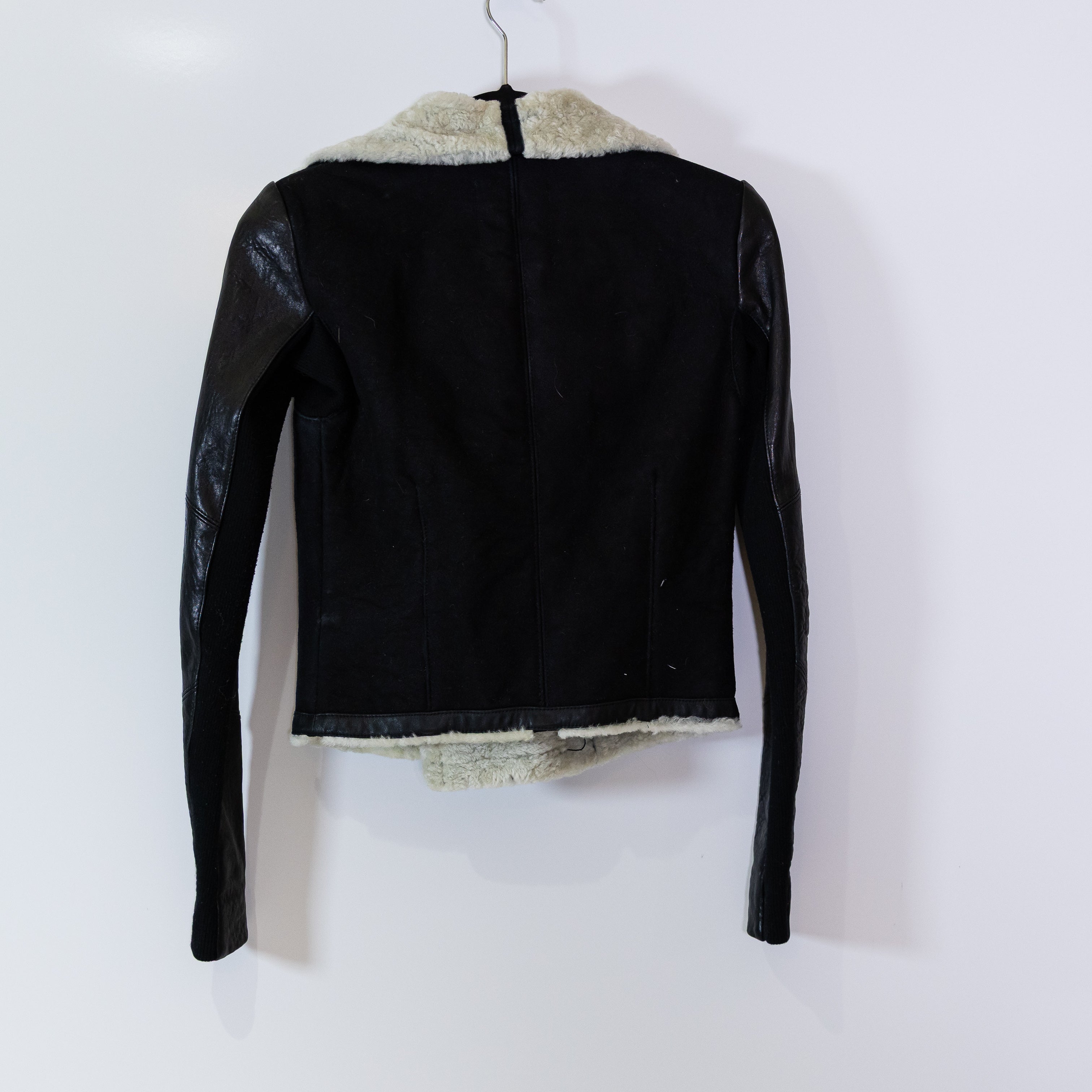 Veda Women's Genuine Leather Lamb Shearling Lined Spread Collar Jacket Black S
