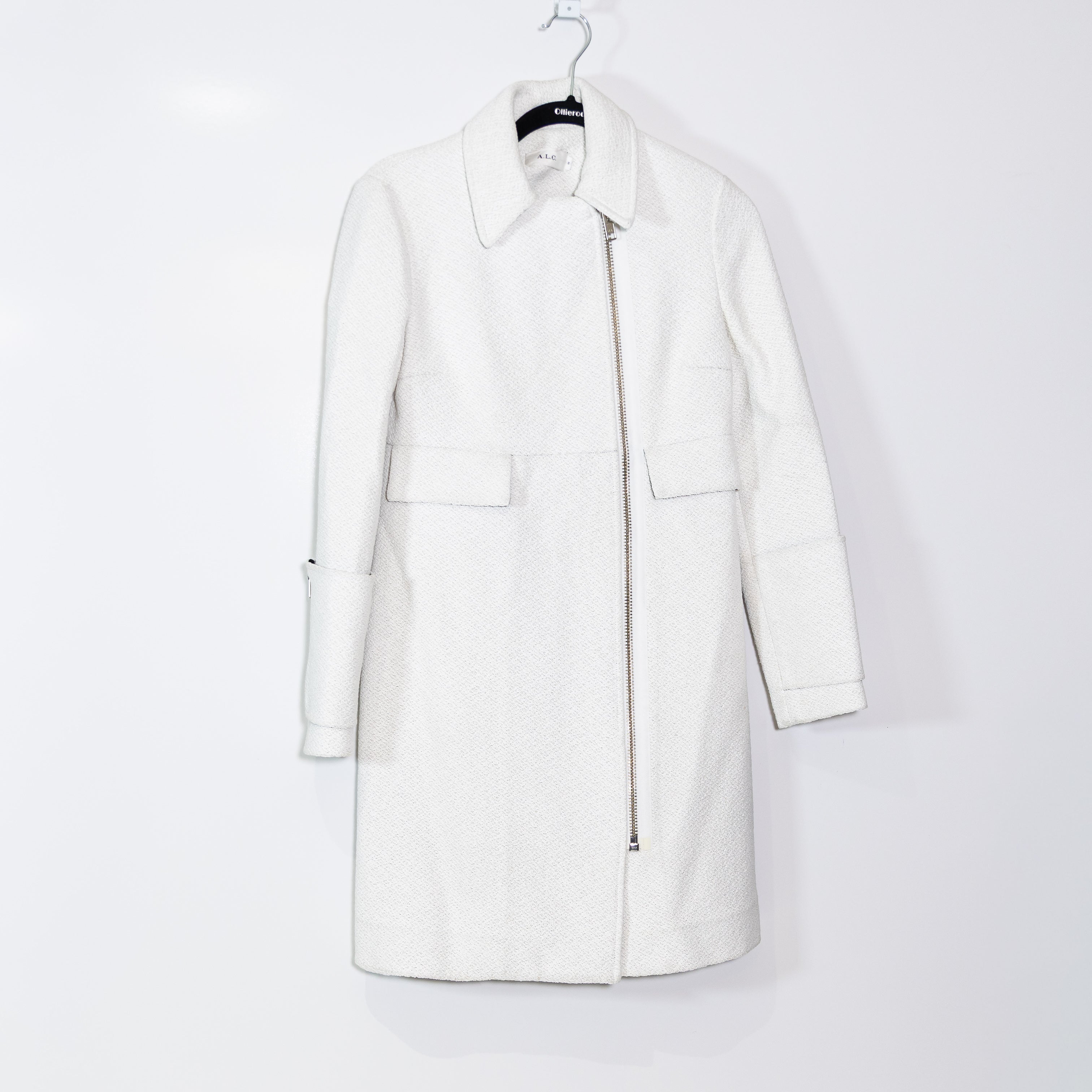 A.L.C. Bohen Women's Wool Blend Full Zip Collared Pea Coat Jacket White 2