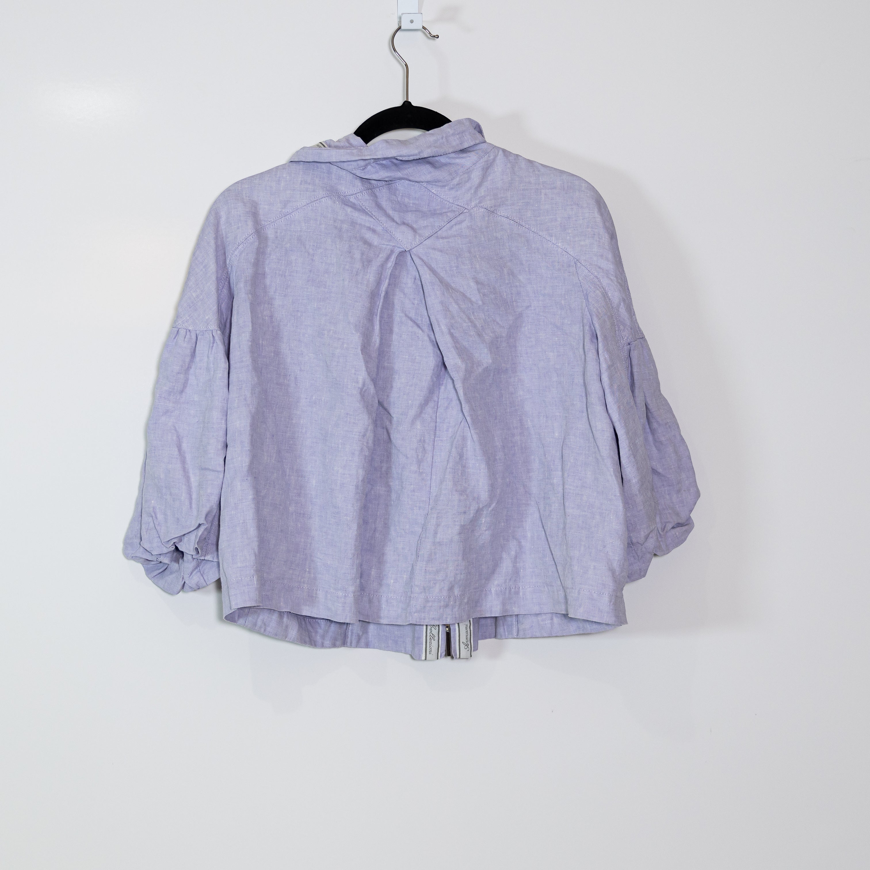 Armani Collzioni Women's Made In Italy Linen Blend Full Zip Cropped Jacket Blue