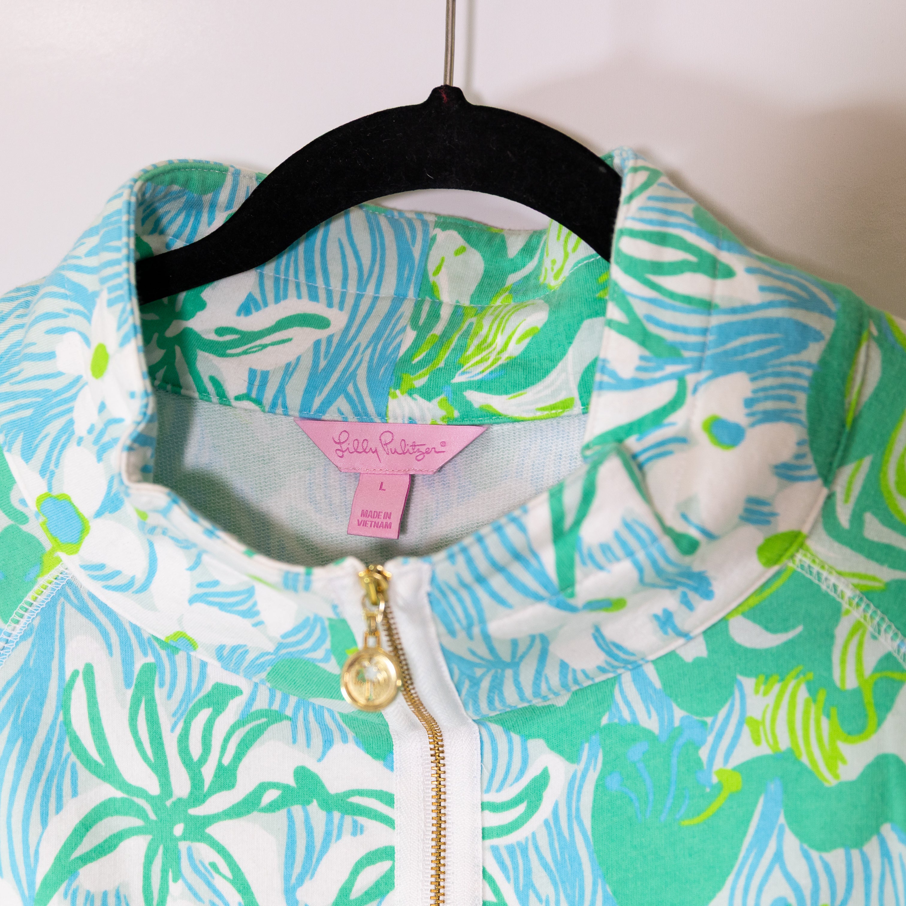 Lilly Pulitzer Women's Skipper Cotton Quarter Zip Pullover Sweater Green Blue L