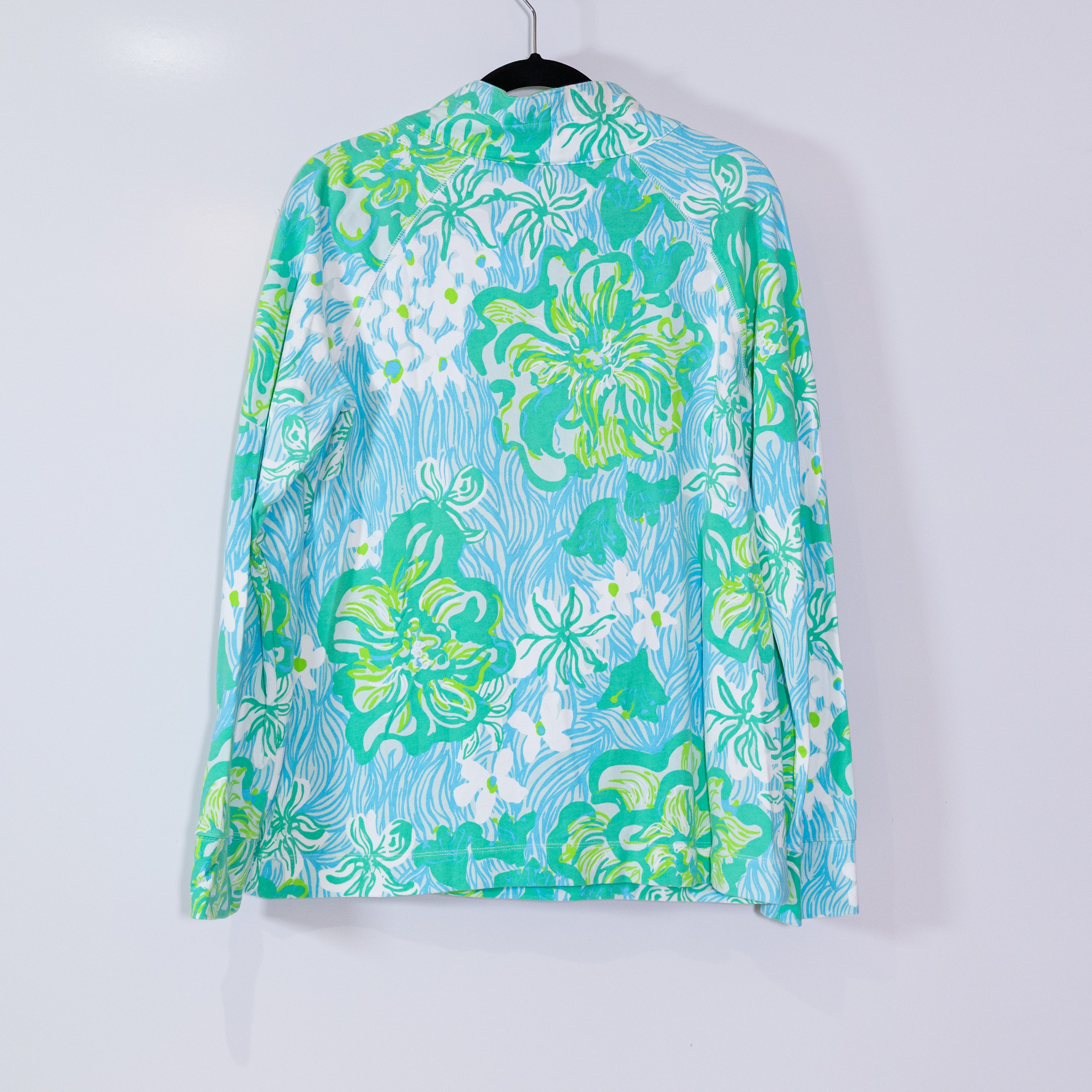 Lilly Pulitzer Women's Skipper Cotton Quarter Zip Pullover Sweater Green Blue L