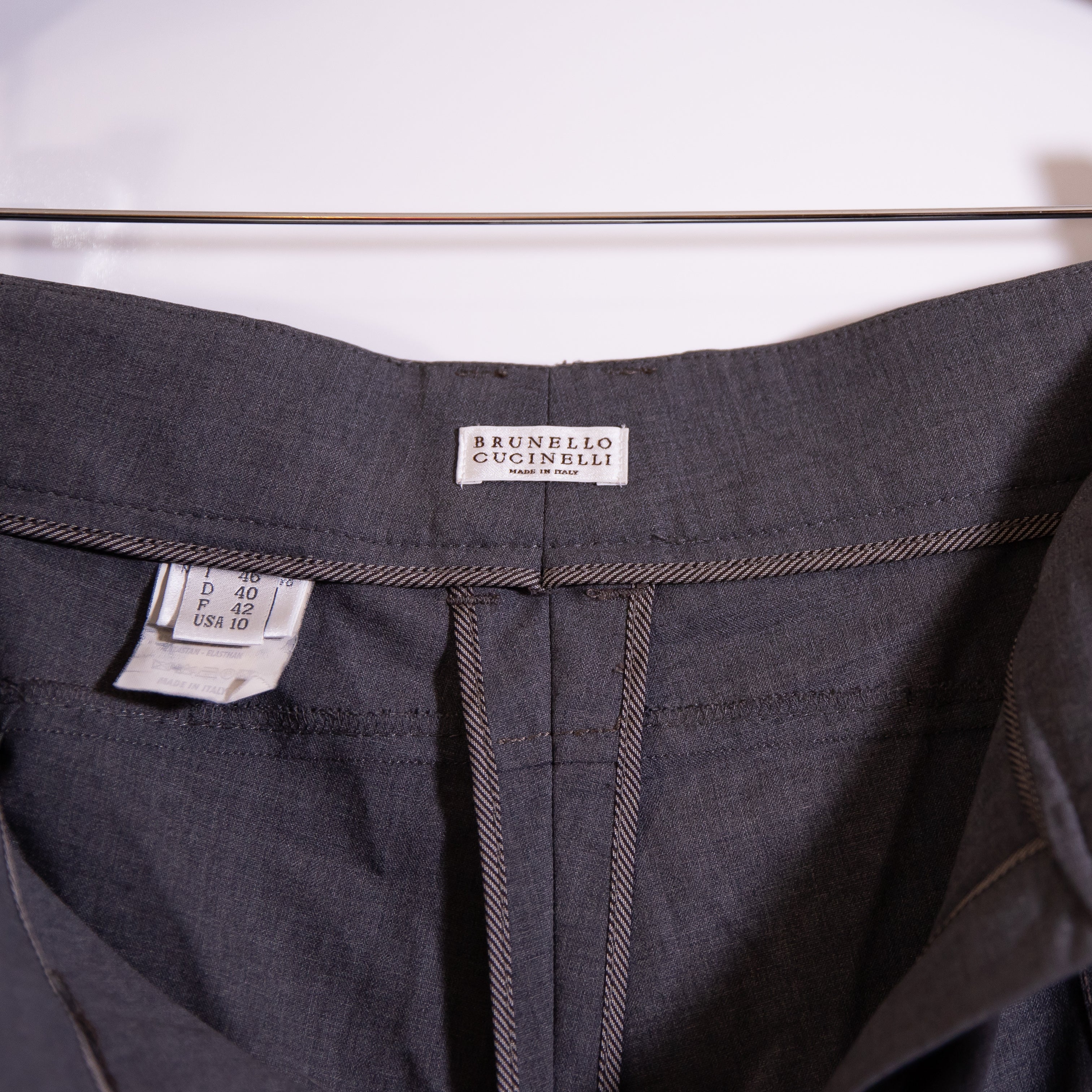 Brunello Cucinelli Made In Italy Wool Stretch Mid Rise Ankle Length Pants 10