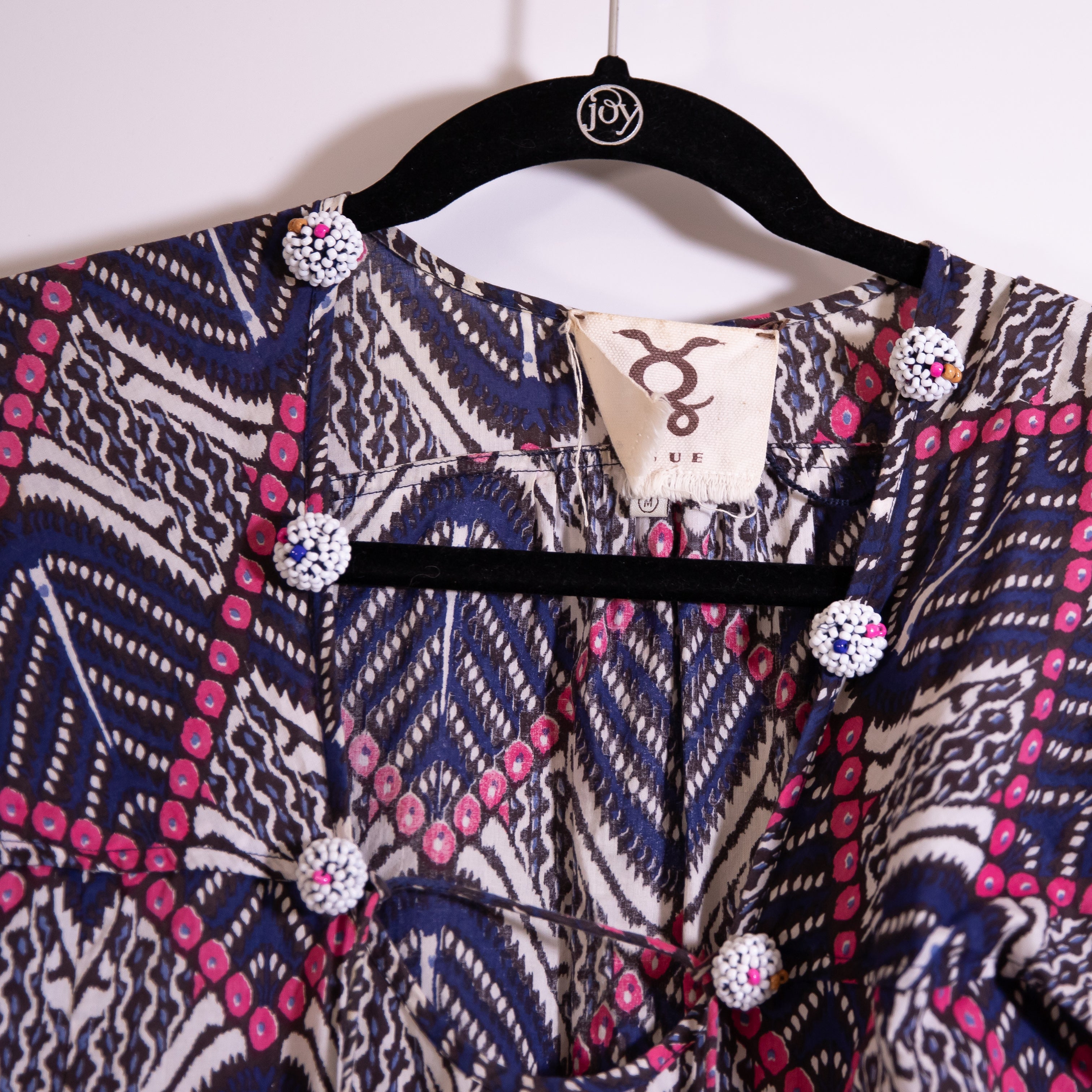 Figue Cotton Lightweight Pullover Quarter Sleeve Tunic Dress Multi Print Medium