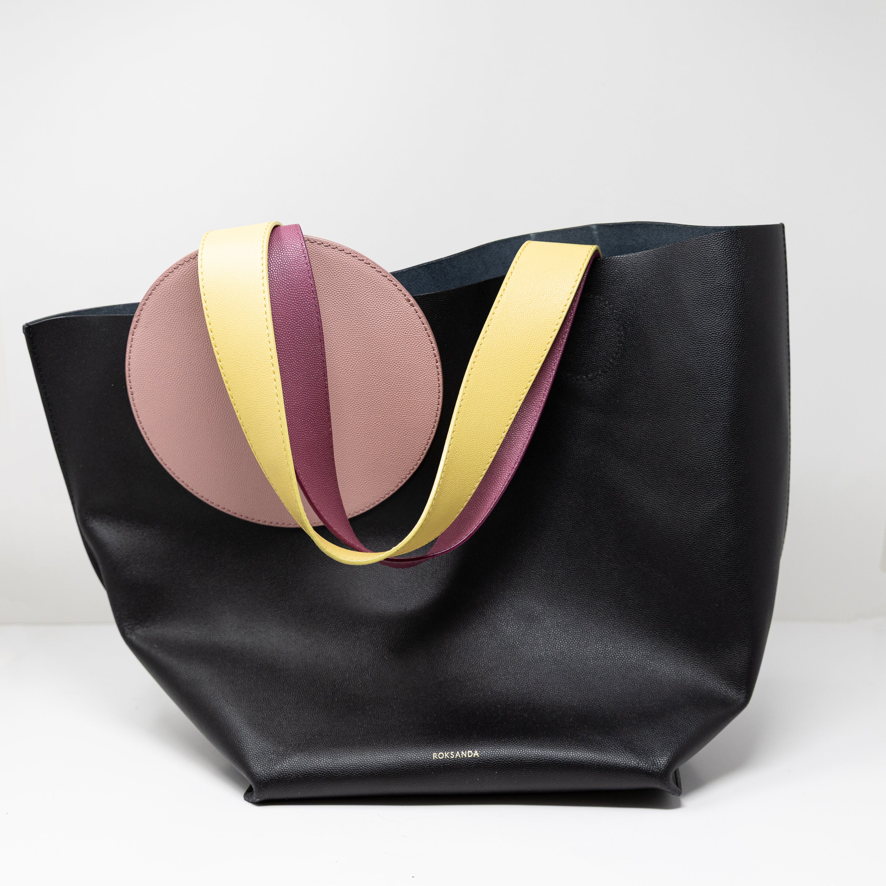 Roksanda Genuine Leather Geometric Open Top Tote Purse Bag Black Pink Yellow
