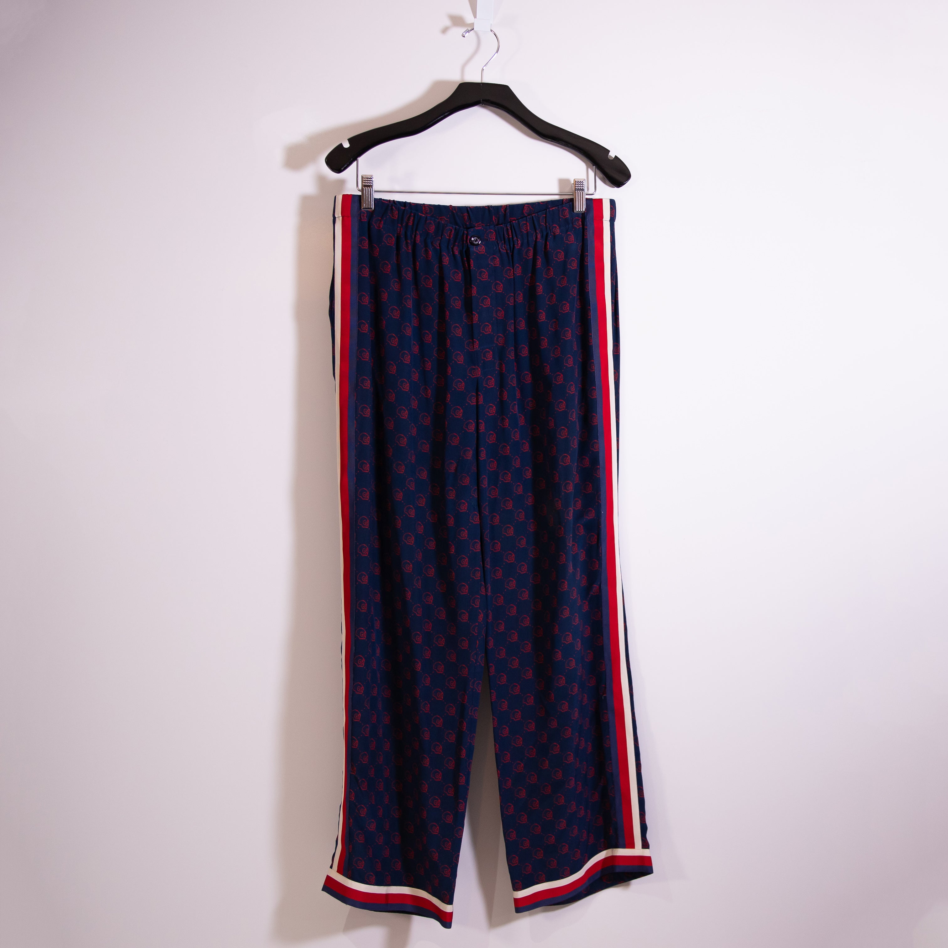 Gucci Women's Made In Italy Silk Chiffon Skull GG Logo Web Print Trouser Pants L