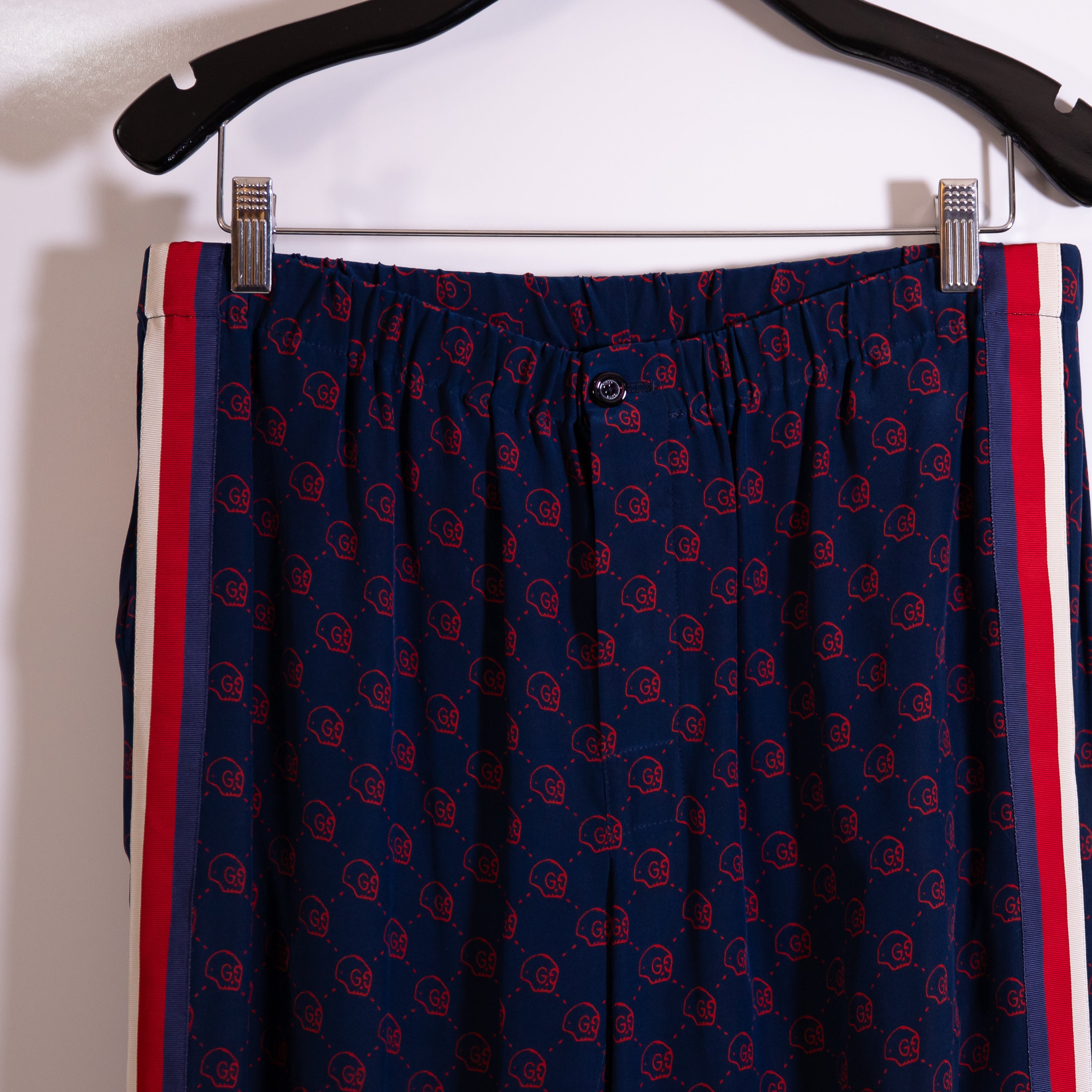 Gucci Women's Made In Italy Silk Chiffon Skull GG Logo Web Print Trouser Pants L