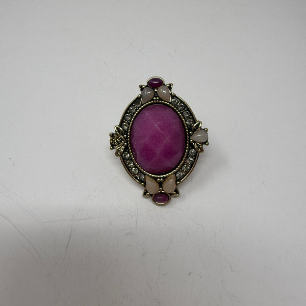Samantha Wills Brass Metal Adjustable Sizing Pink Oval Large Stone Cocktail Ring