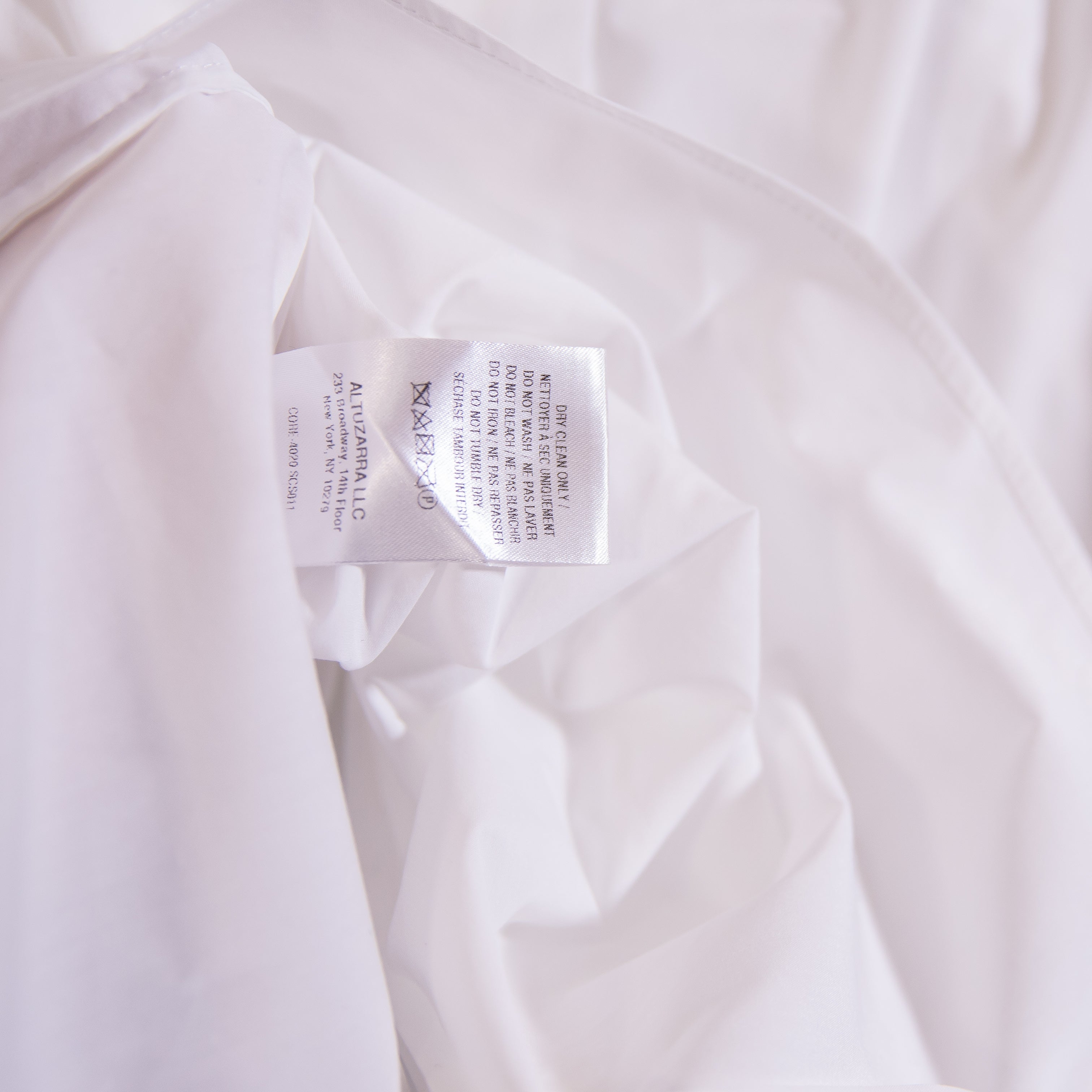 Altuzarra Cotton Poplin Mock Neck Pleated Long Sleeve Button Front Blouse Shirt