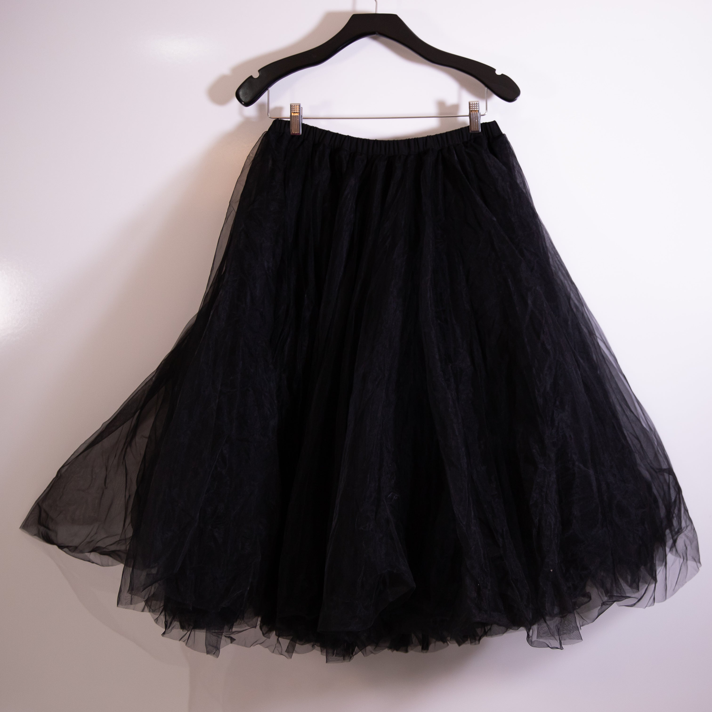 Cynthia Rowley Tulle Mesh Overlay Pull On Midi Ballerina Skirt Black Large