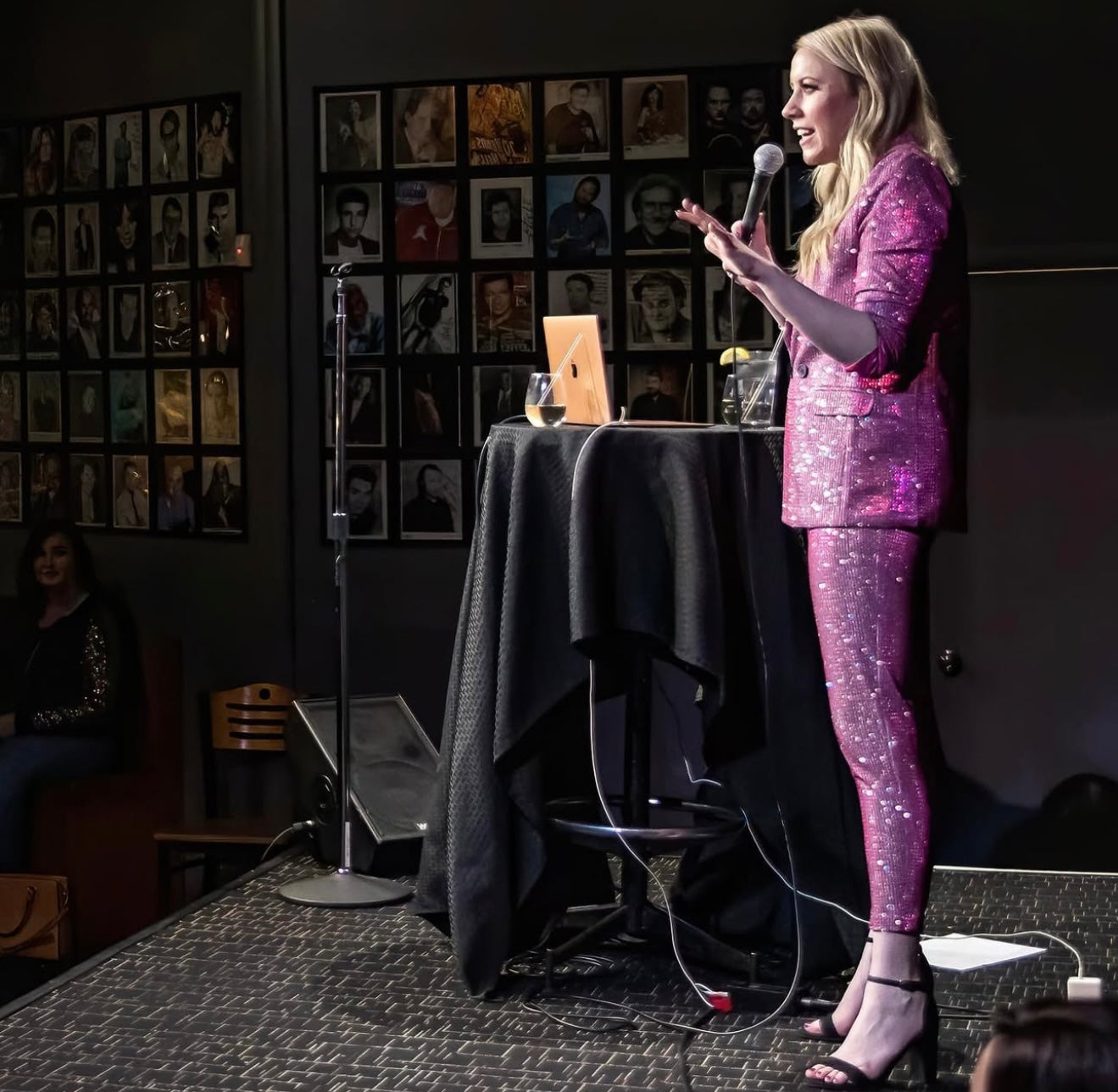 Akira Women's Mid Rise Ankle Crop Pink Glitter Sparkle Embellished Pants Small