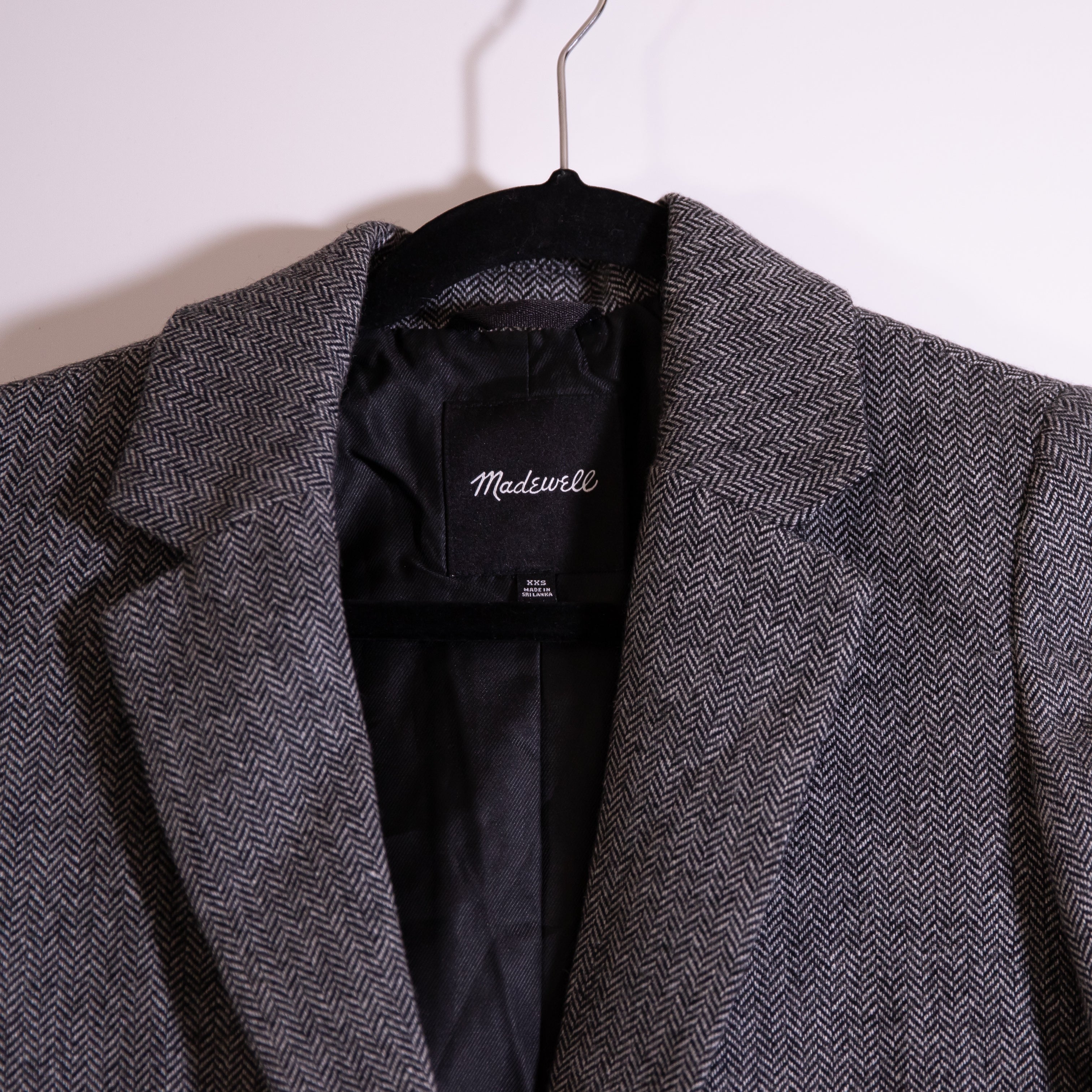 Madewell Women's Larsen Wool Blend One Button Blazer Jacket Herringbone Black