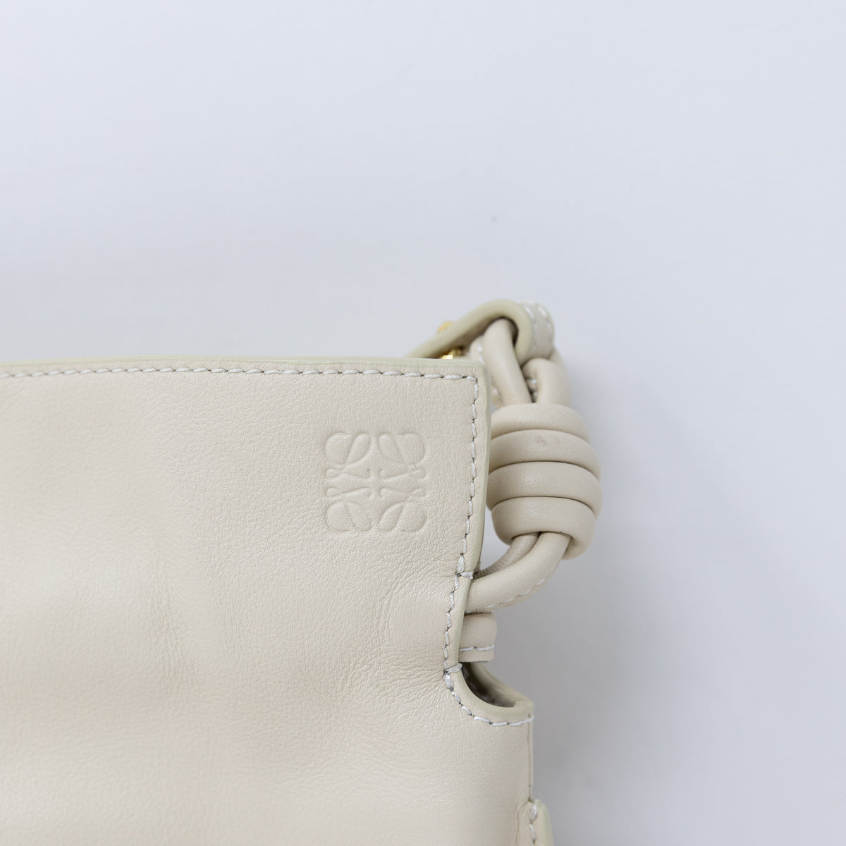 Loewe Flamenco Mini Convertible Shoulder Clutch Bag Purse Nappa Leather Sea Salt