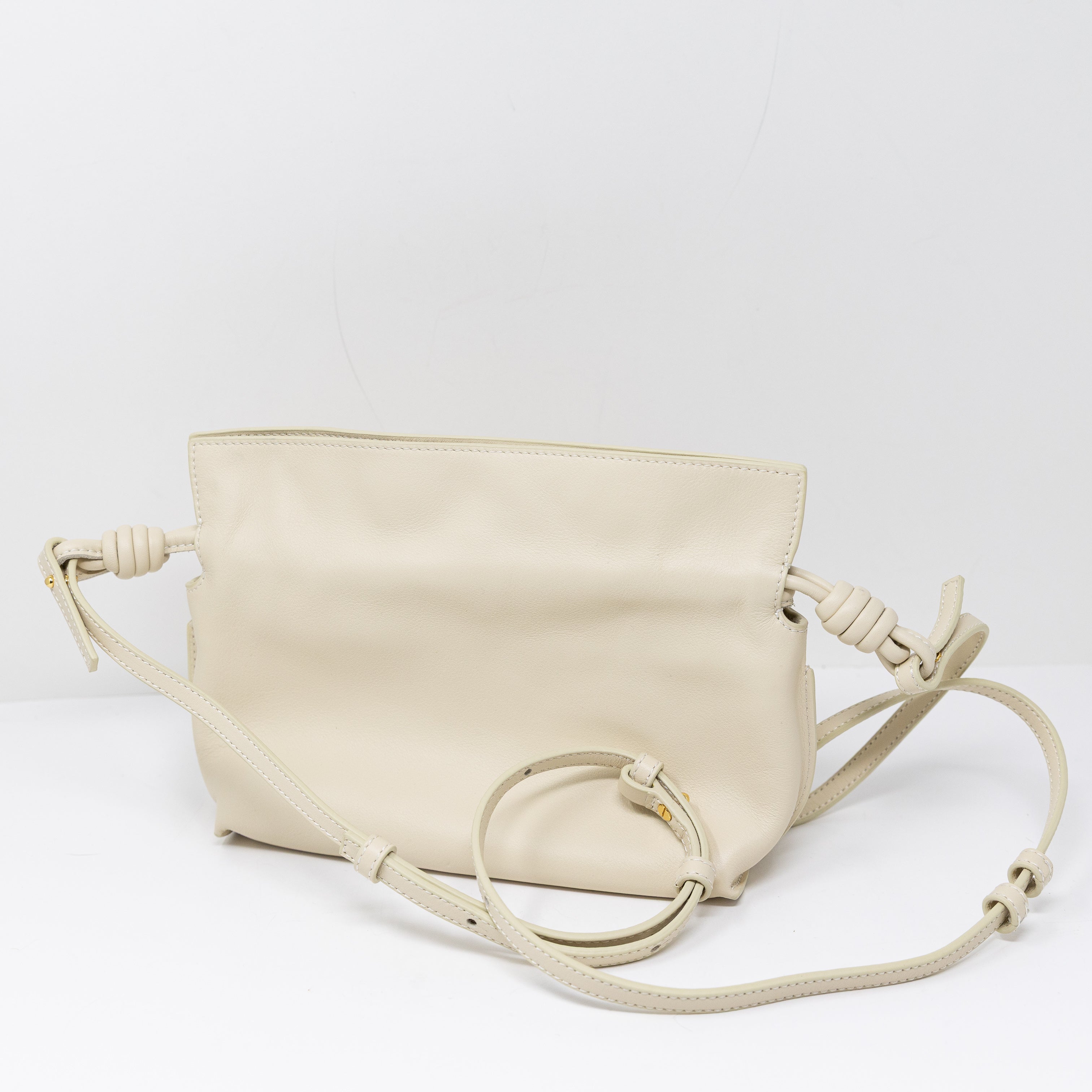 Loewe Flamenco Mini Convertible Shoulder Clutch Bag Purse Nappa Leather Sea Salt