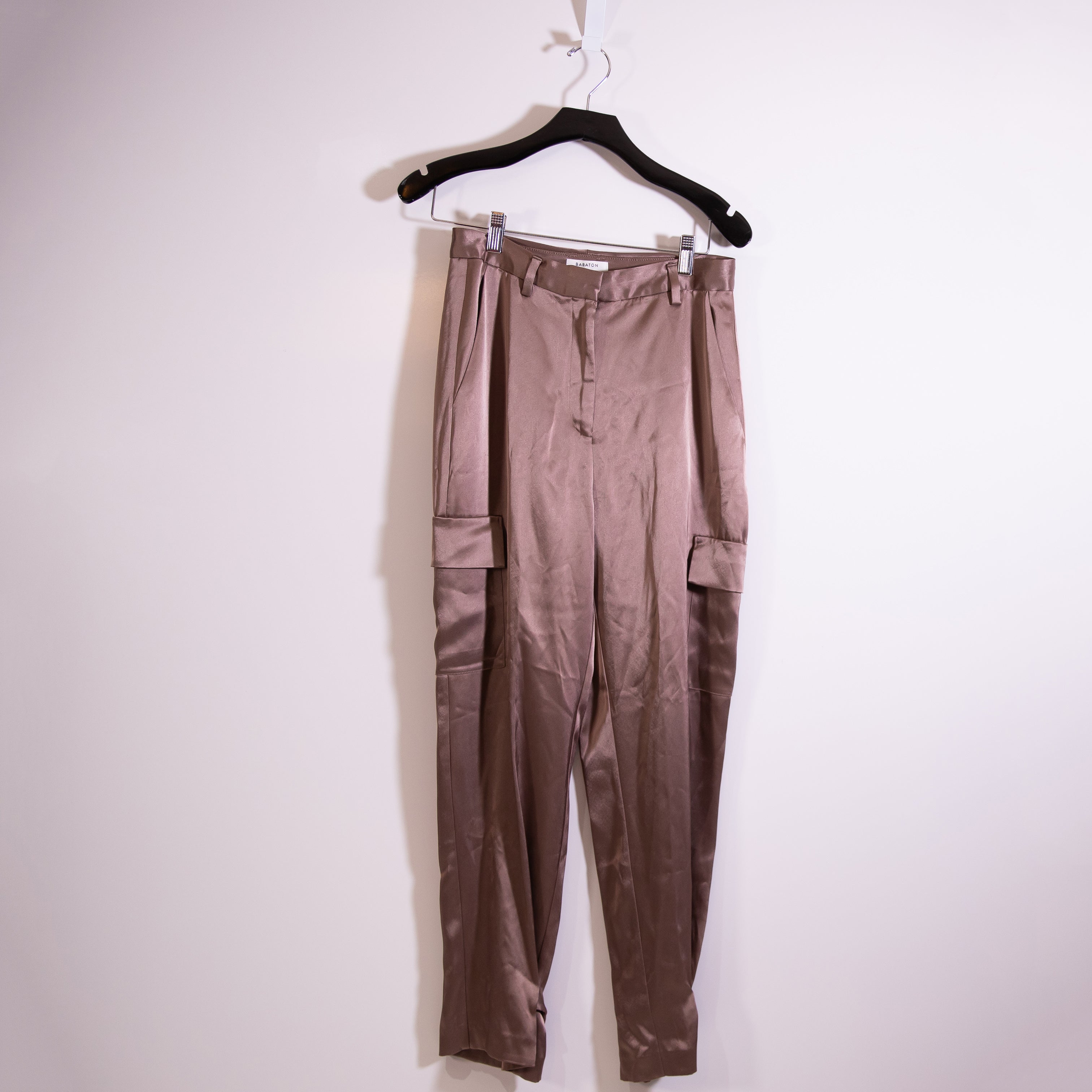 Babaton Aritzia Refined Satin High Waisted Straight Leg Cargo Pants Brown 6