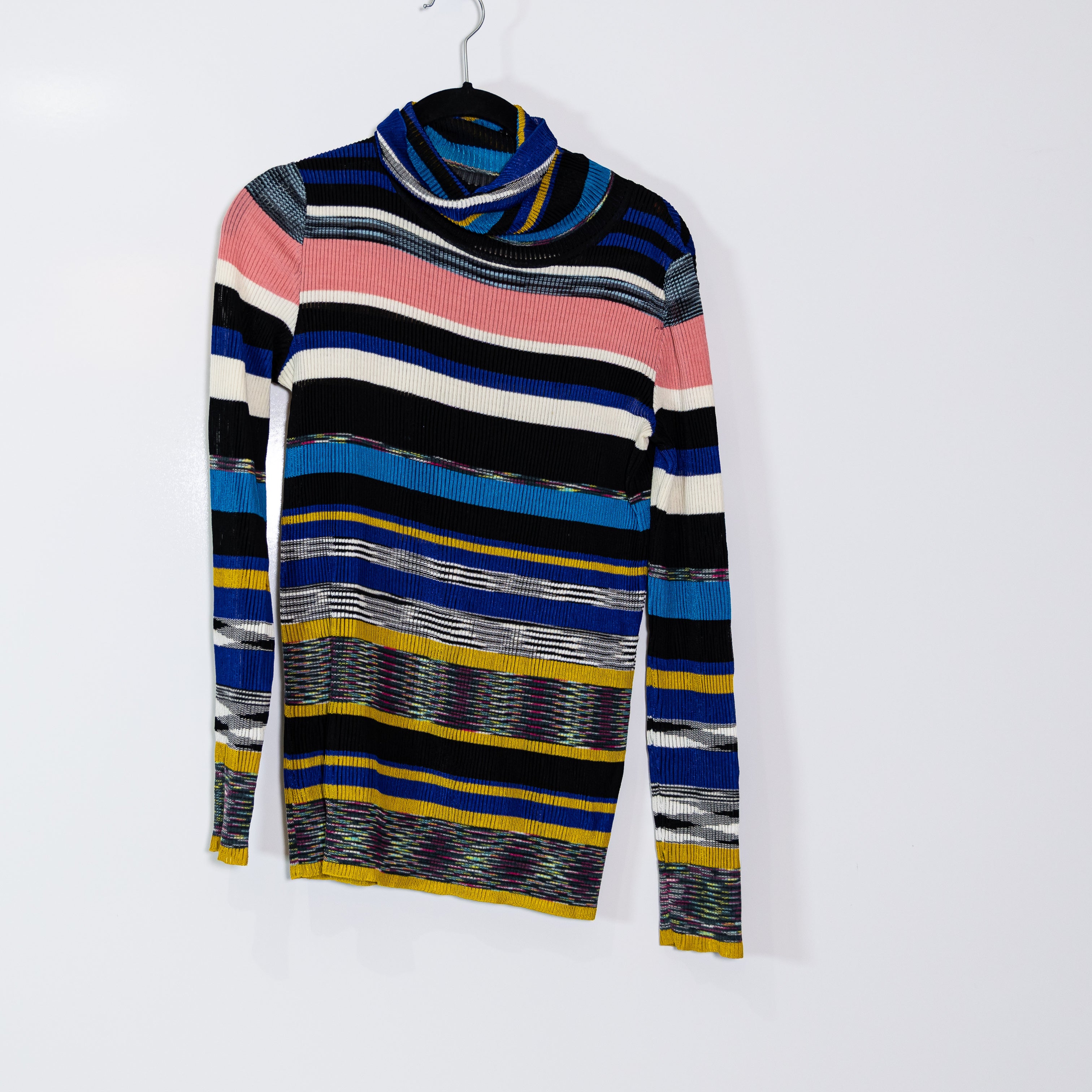 Missoni Women's Made In Italy Wool Blend Multi Color Stripe Turtleneck Sweater S