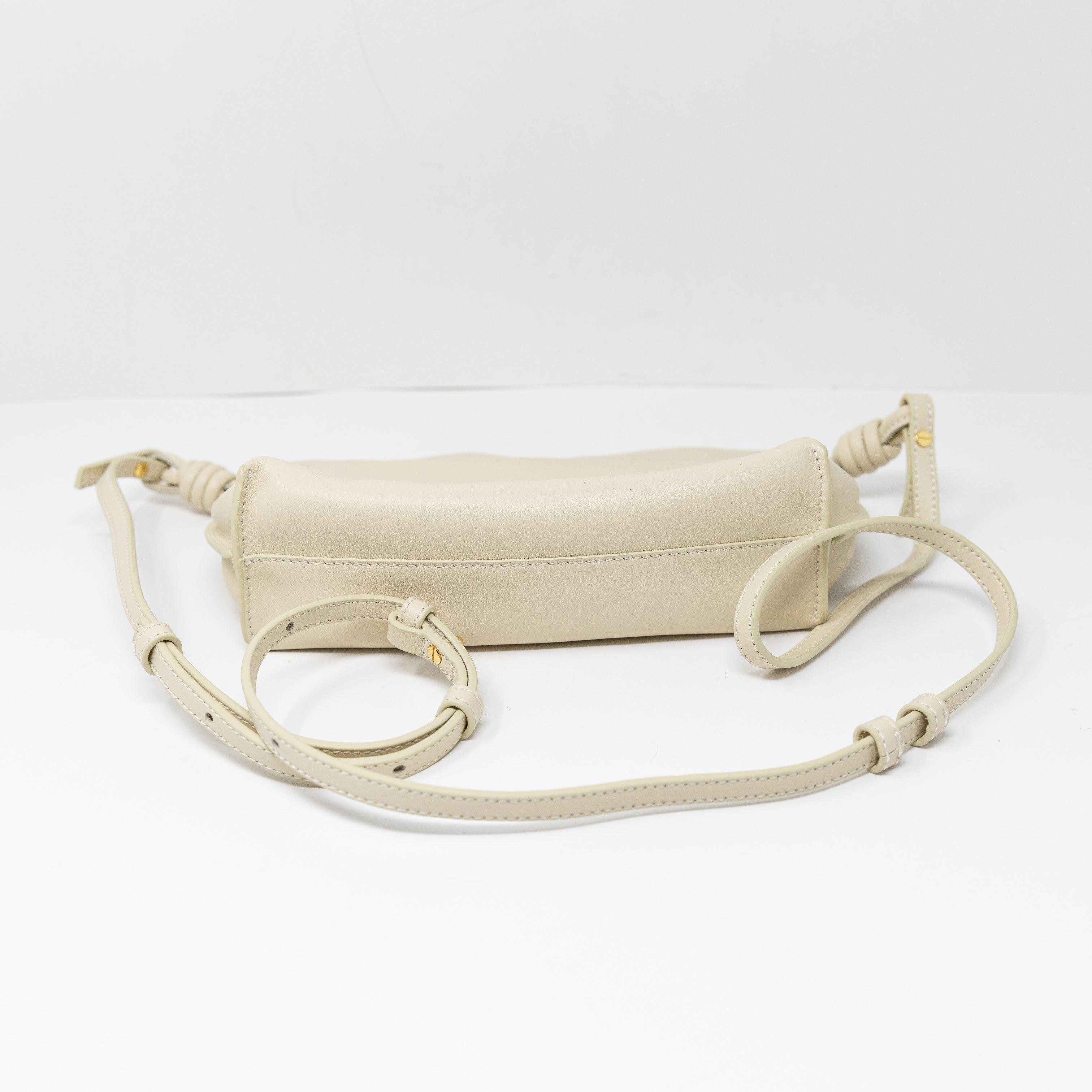Loewe Flamenco Mini Convertible Shoulder Clutch Bag Purse Nappa Leather Sea Salt