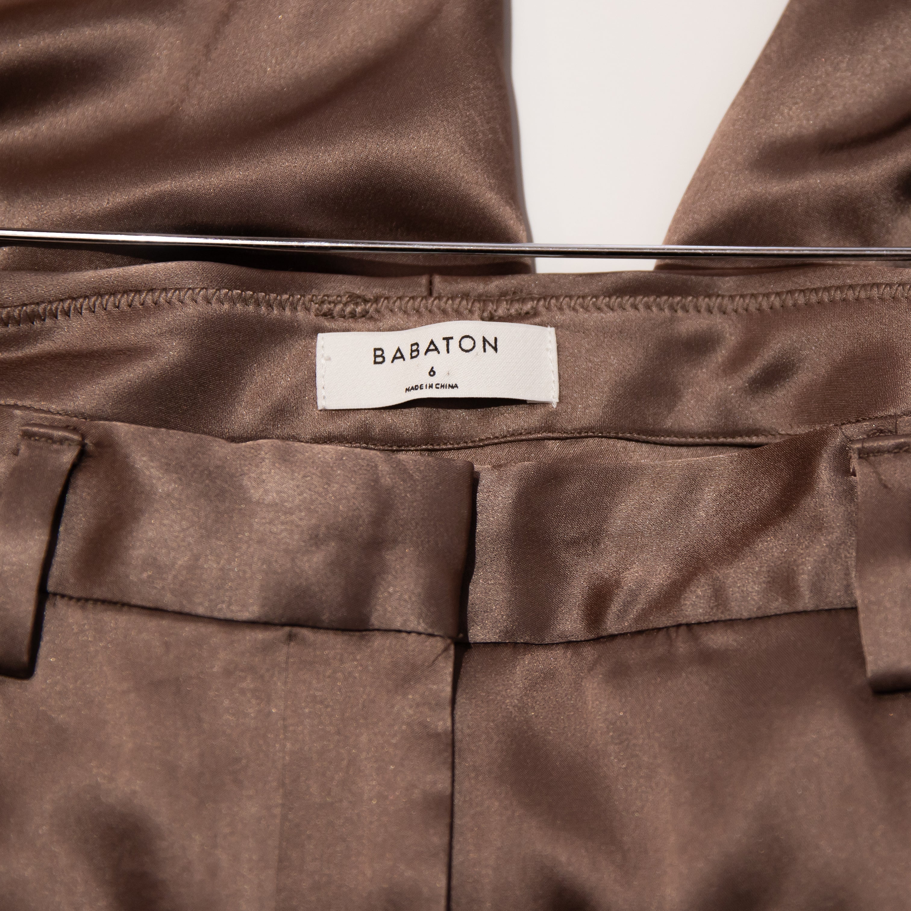 Babaton Aritzia Refined Satin High Waisted Straight Leg Cargo Pants Brown 6
