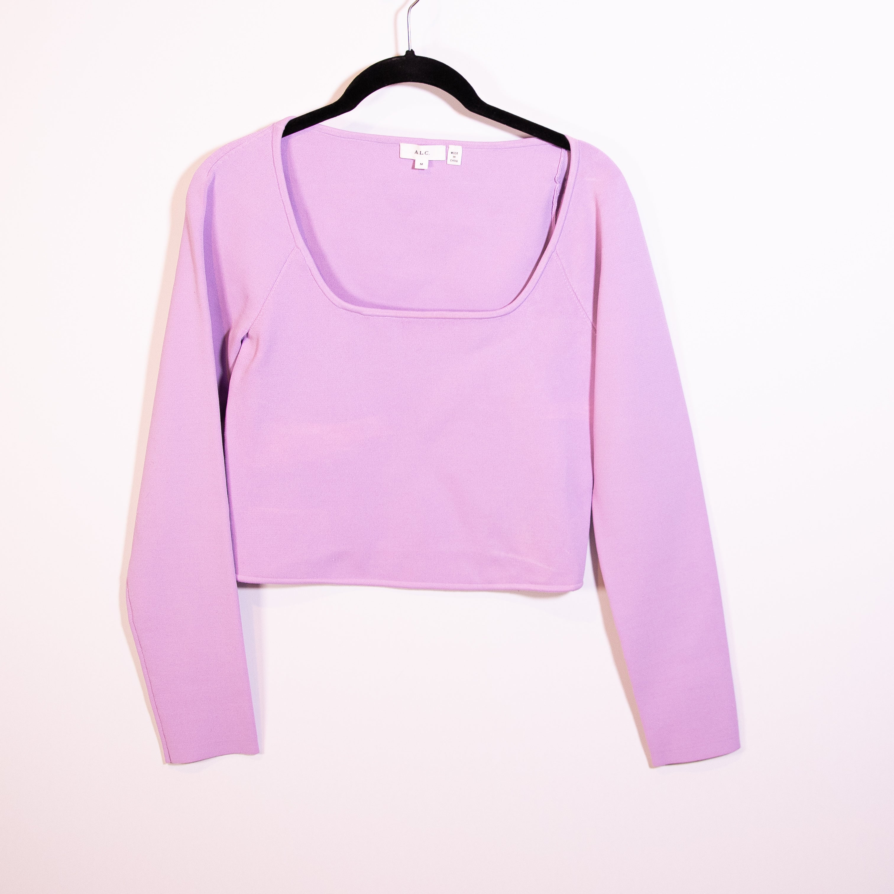 A.L.C. Belle Knit Stretch Square Neck Long Sleeve Lilac Purple Sweater Top M