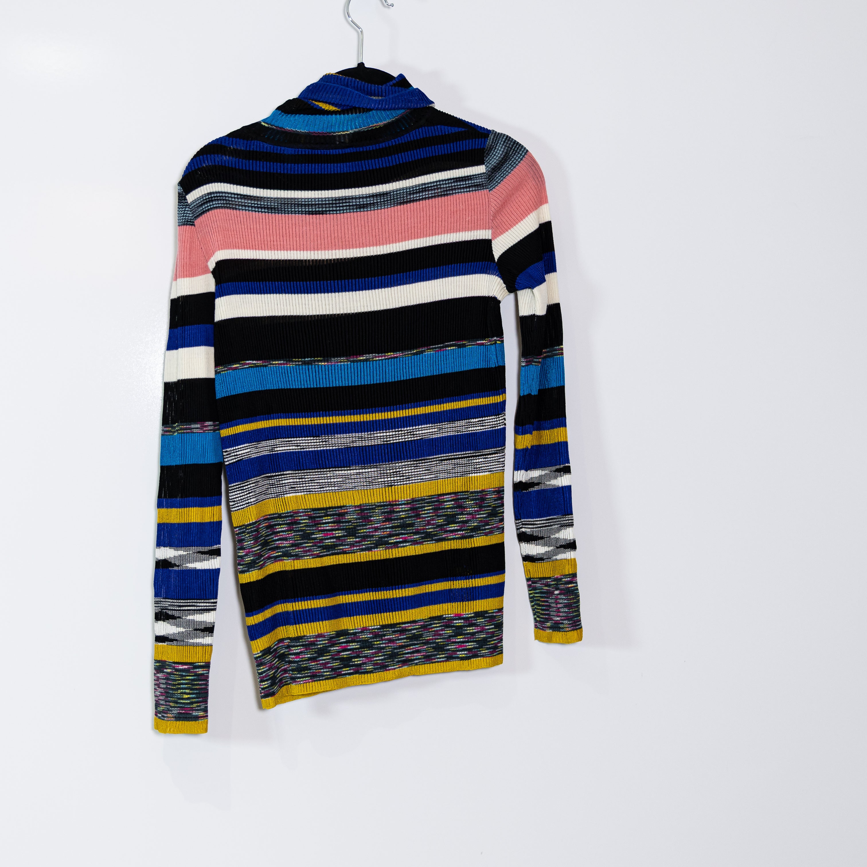 Missoni Women's Made In Italy Wool Blend Multi Color Stripe Turtleneck Sweater S