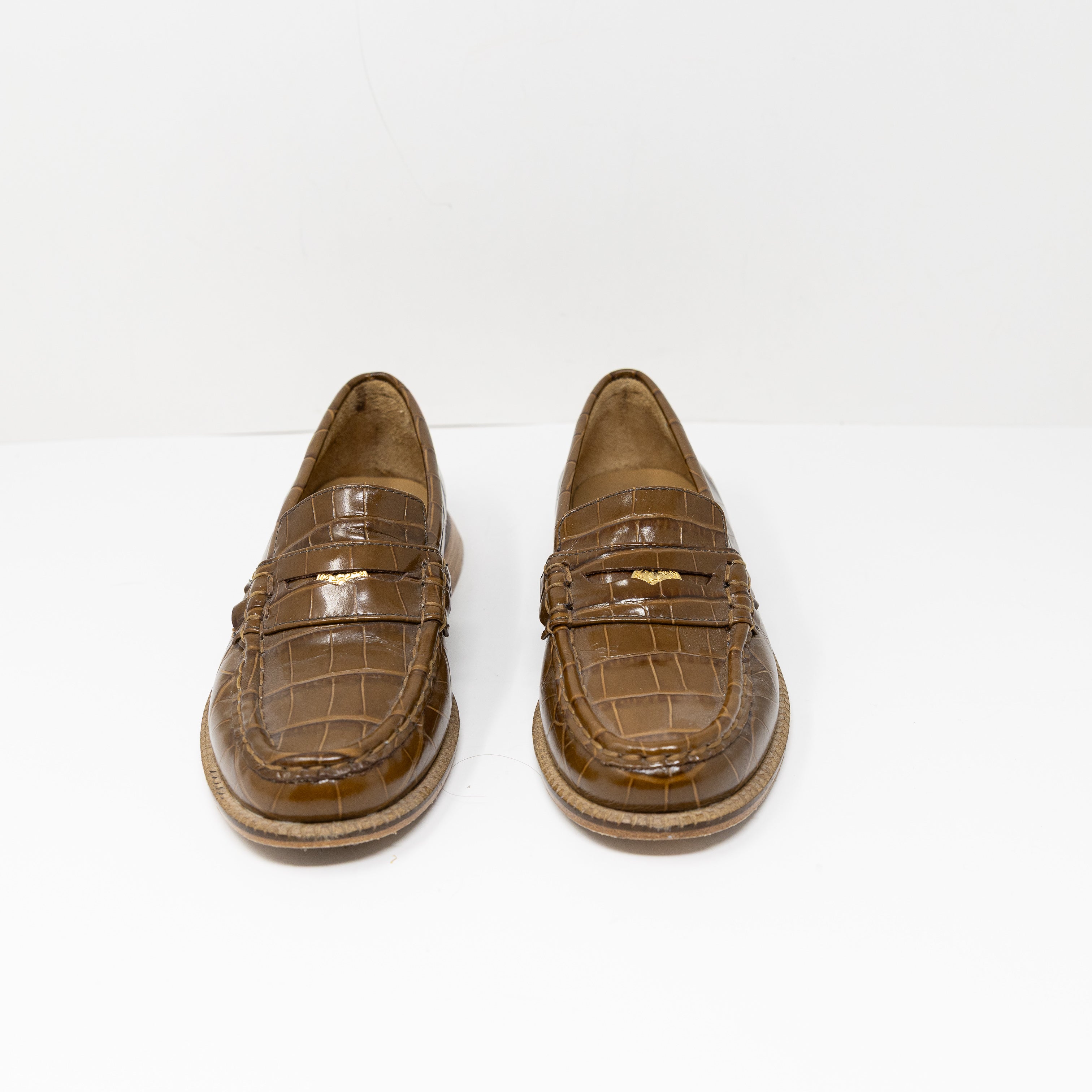 Freda Salvador Elba Italian Leather Penny Loafer Hickory Embossed Croc Shoes 7