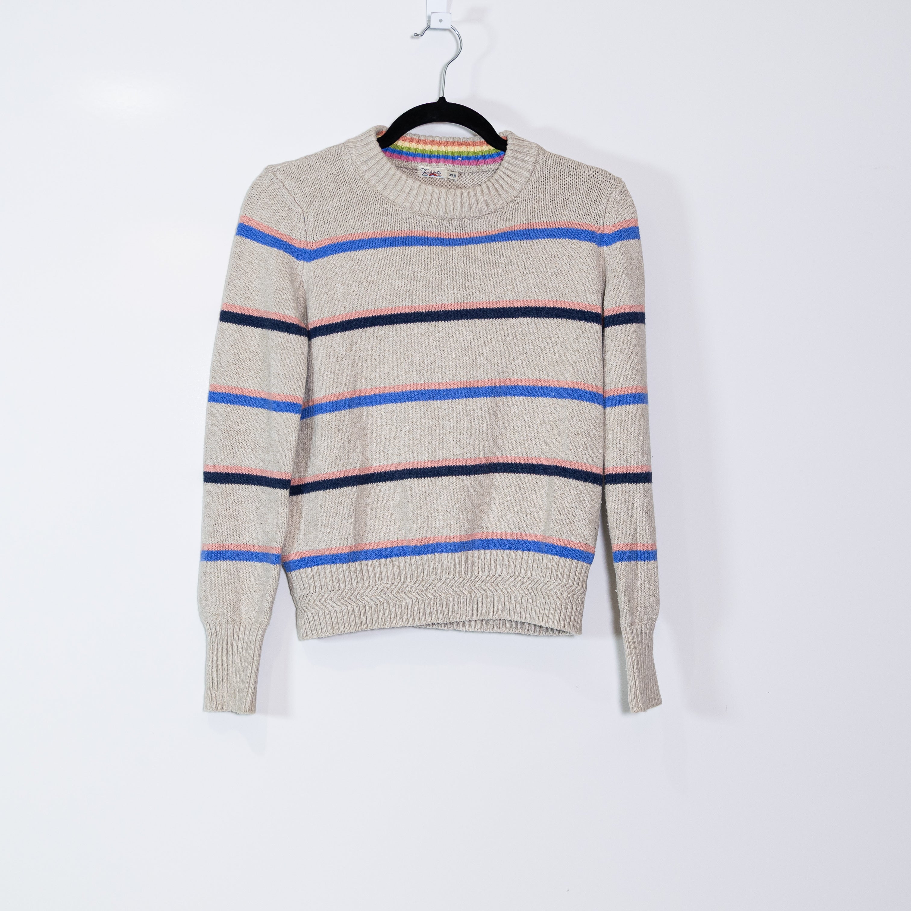 Faherty Women's Cotton Knit Crew Neck Multi Stripe Pullover Sweater XS