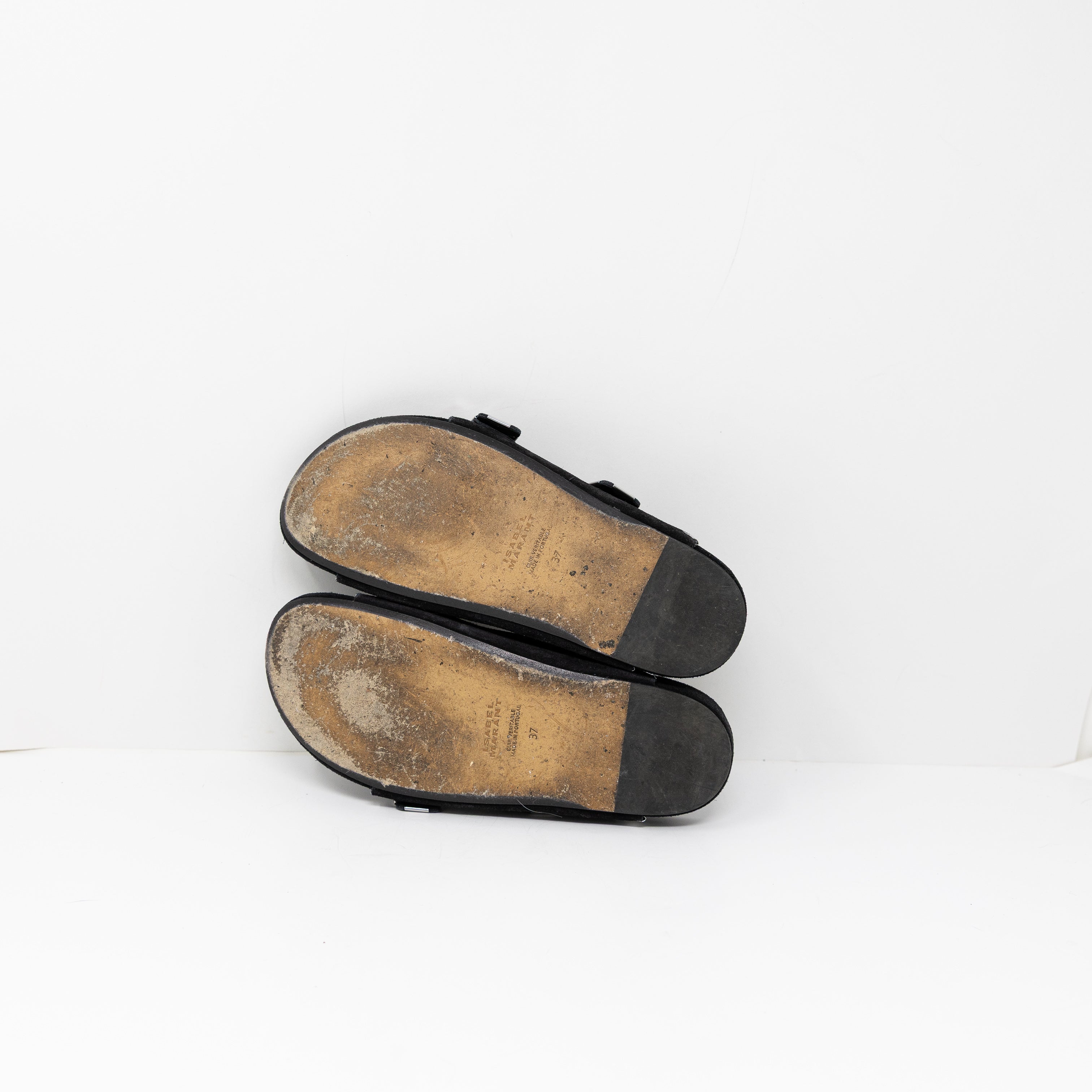 Isabel Marant Lennyo Genuine Suede Leather Open Toe Slip On Sandals Shoes Black