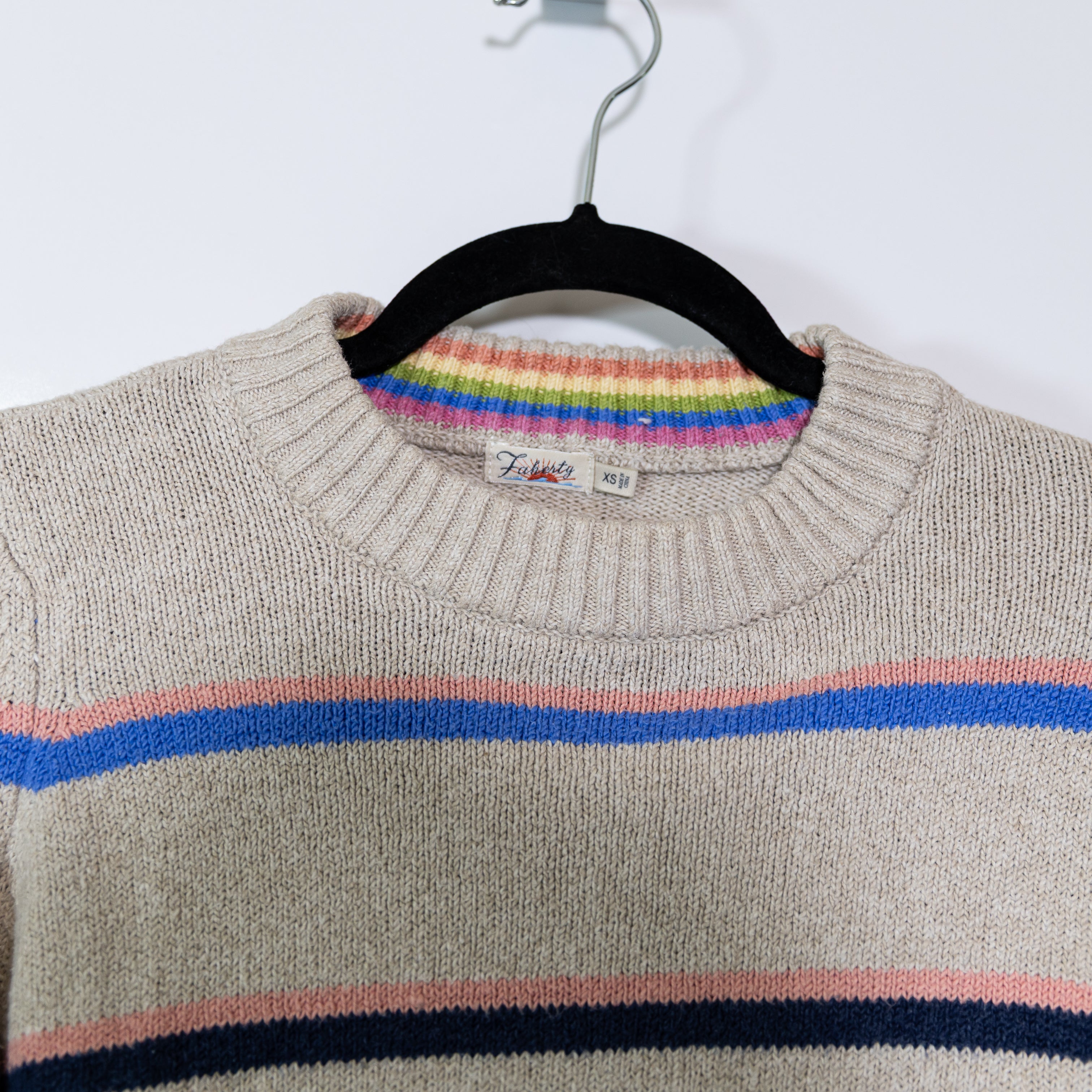 Faherty Women's Cotton Knit Crew Neck Multi Stripe Pullover Sweater XS