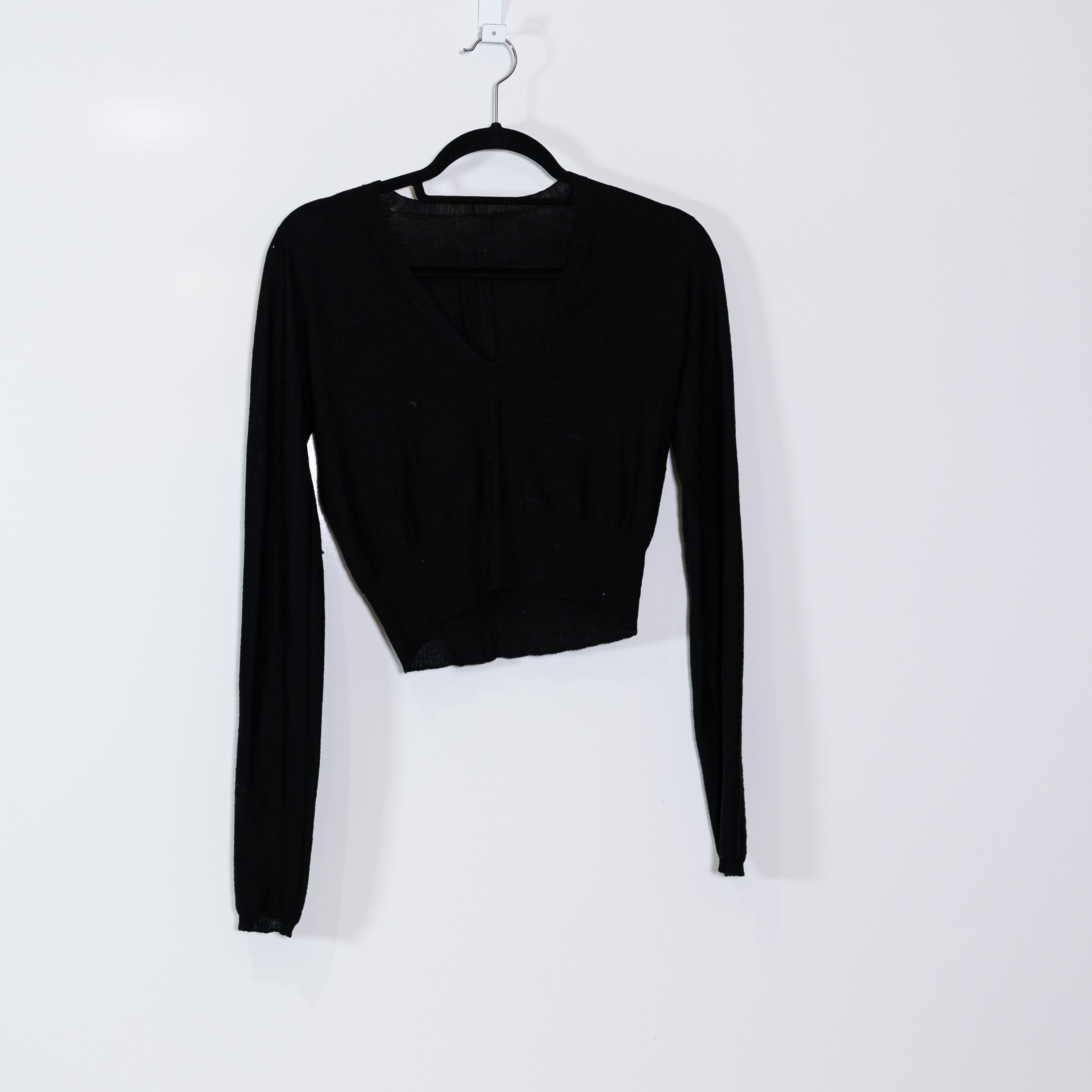 Rick Owens Women's Wool Blend Knit Stretch V Neck Pullover Sweater Solid Black S