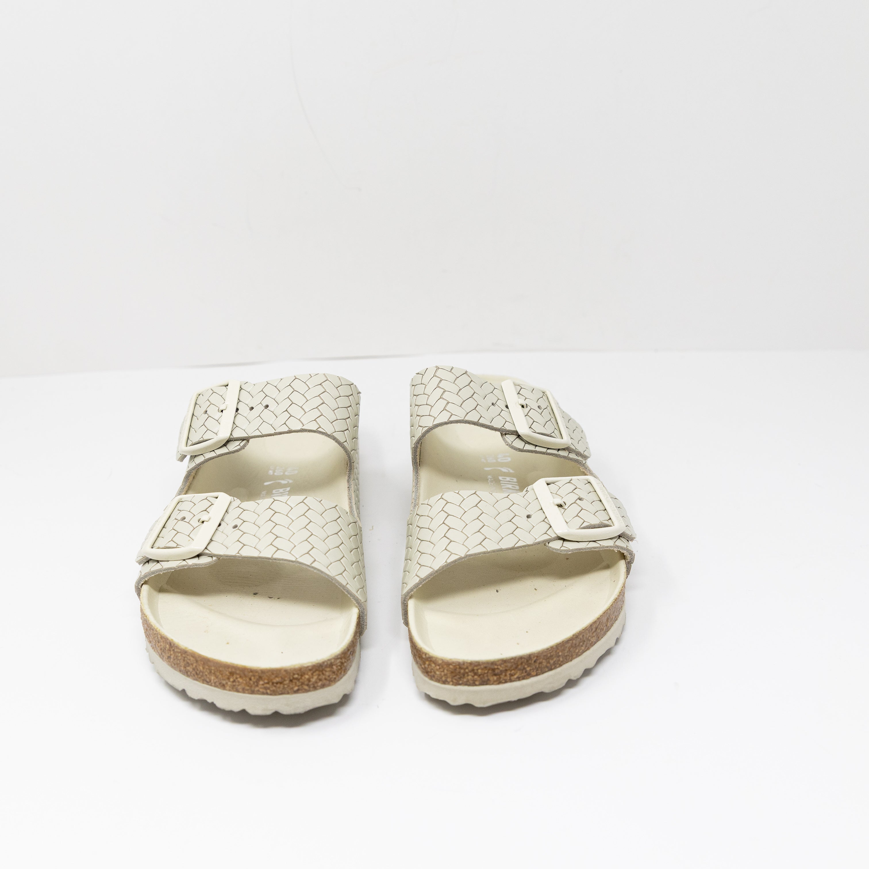 Birkenstock Arizona Women's Woven Embossed Open Toe Slide Sandals Shoes Beige 9