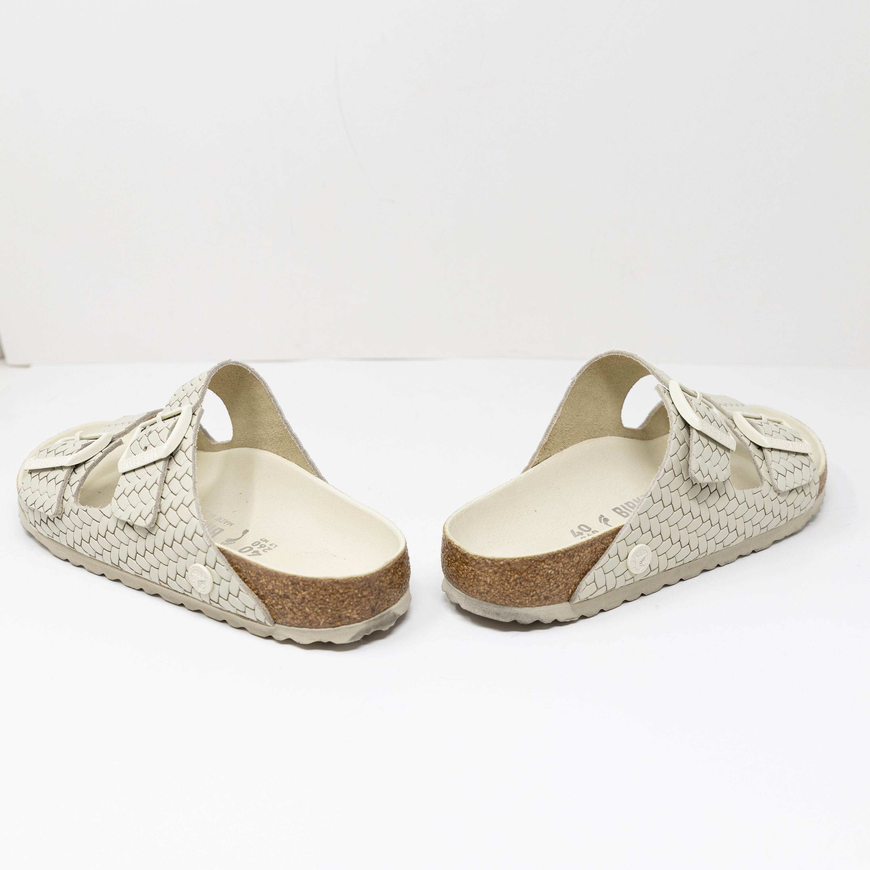 Birkenstock Arizona Women's Woven Embossed Open Toe Slide Sandals Shoes Beige 9