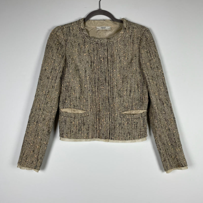 Prada Made In Italy Cotton Wool Linen Textured Woven Structured Blazer Jacket