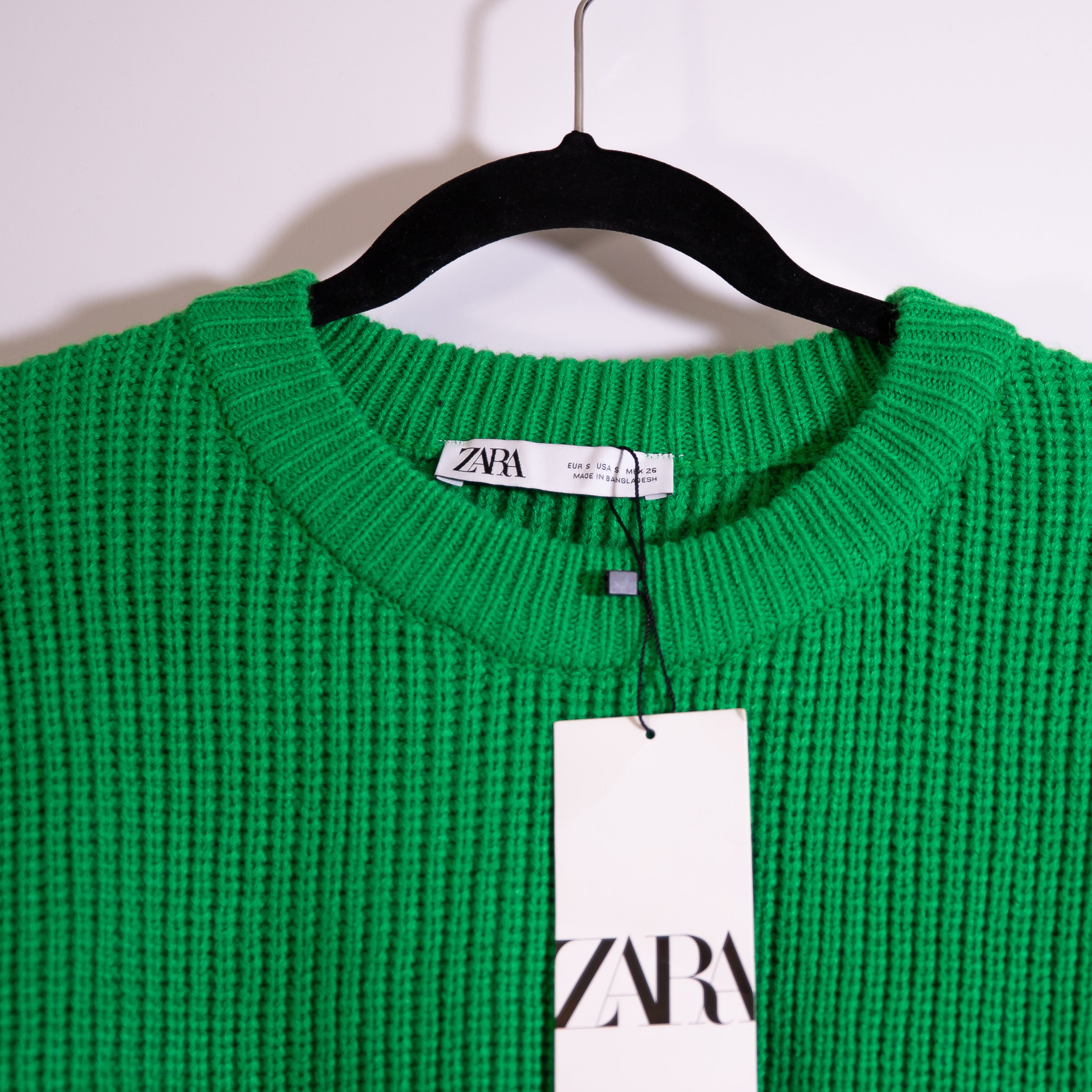 NEW Zara Wool Blend Knit Stretch Crew Neck Pullover Sweater Solid Green Small