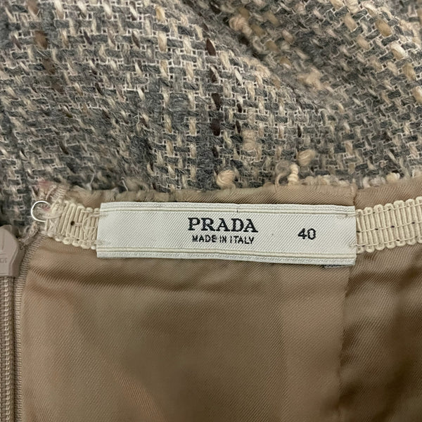 Prada Made In Italy Cotton Wool Linen Textured Woven Straight Pencil Skirt 40