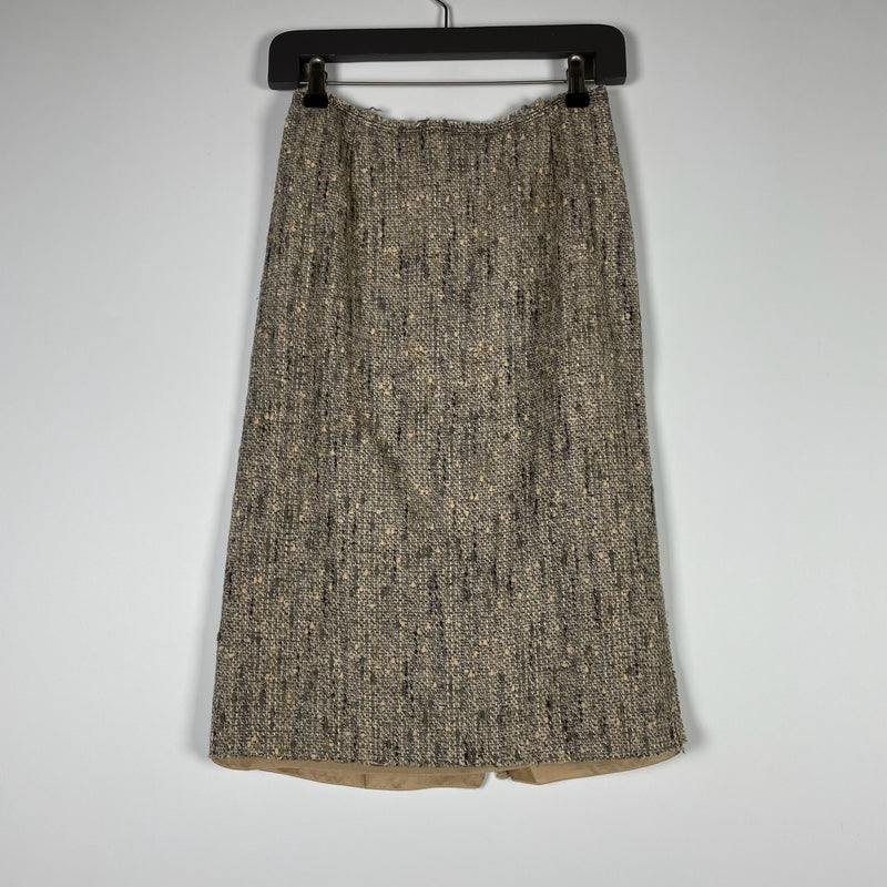 Prada Made In Italy Cotton Wool Linen Textured Woven Straight Pencil Skirt 40