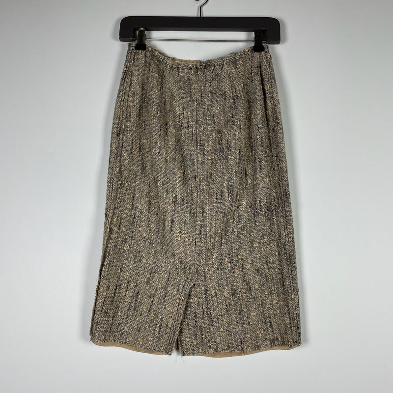 Prada Made In Italy Cotton Wool Linen Textured Woven Straight Pencil Skirt 40